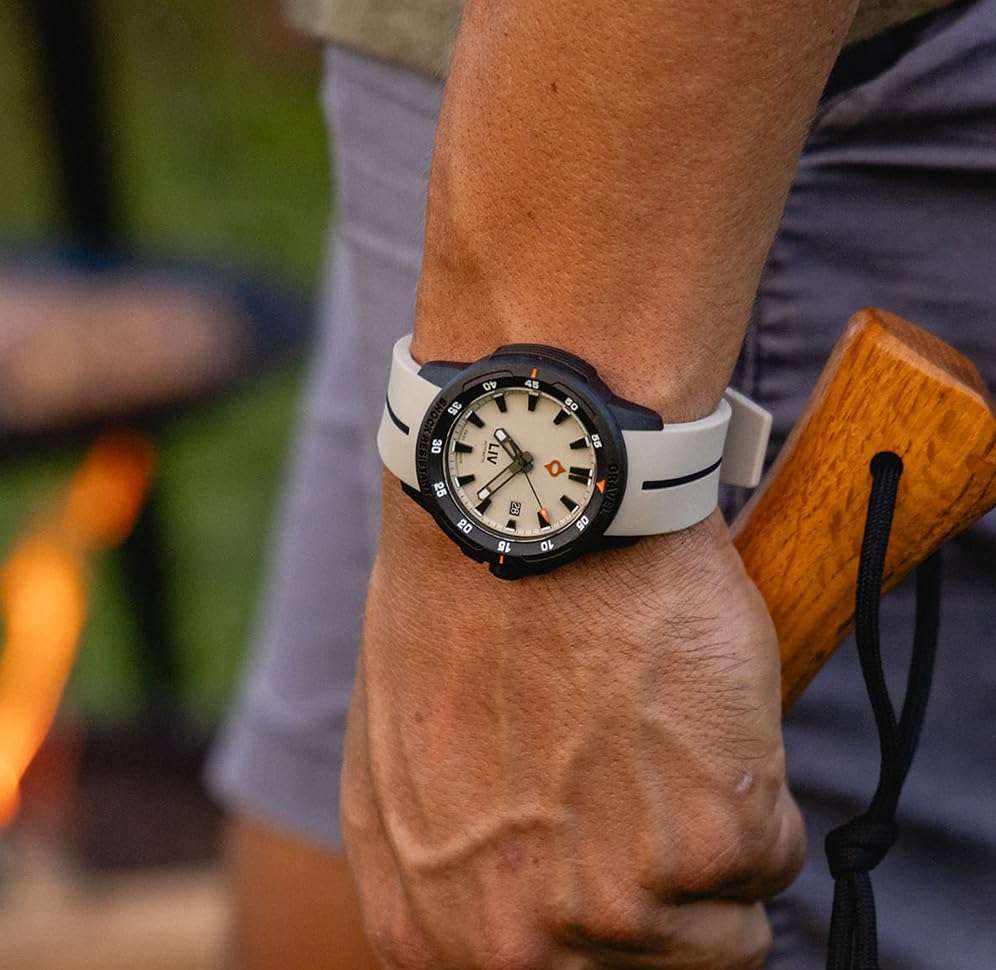 LIV Gravel 001 - Swiss Automatic - Dense Carbon Case - Shock Resistant - 3D Dial - 100M Water Resistant - Lightweight Men's Adventure Watch (Cactus Gray) 3