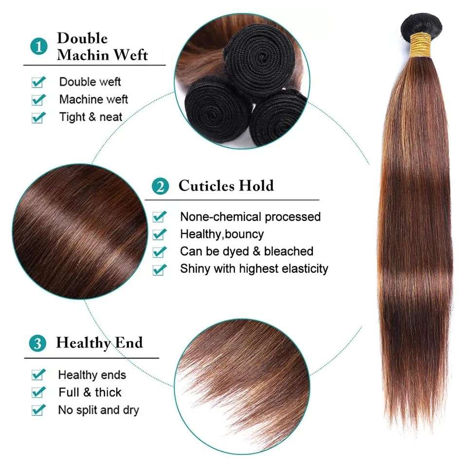Freiuoke Brown Bundle Color 30 Bundles Human Hair Extensions Brazilian Virgin Hair 3 Bundles 26 28 30 Inch P4/30 Straight Human Hair Weave 4