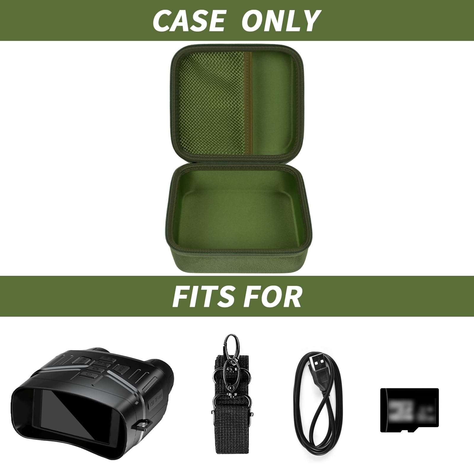Case Compatible with Fvtga/for Vtiisamao Night Vision for Goggles - 4K Night Vision Binoculars, Holder for Telescopes Optics Scope, Mesh Pocket for 32GB Memory SD Card, Neck Strap (Case Only) (Green) 3