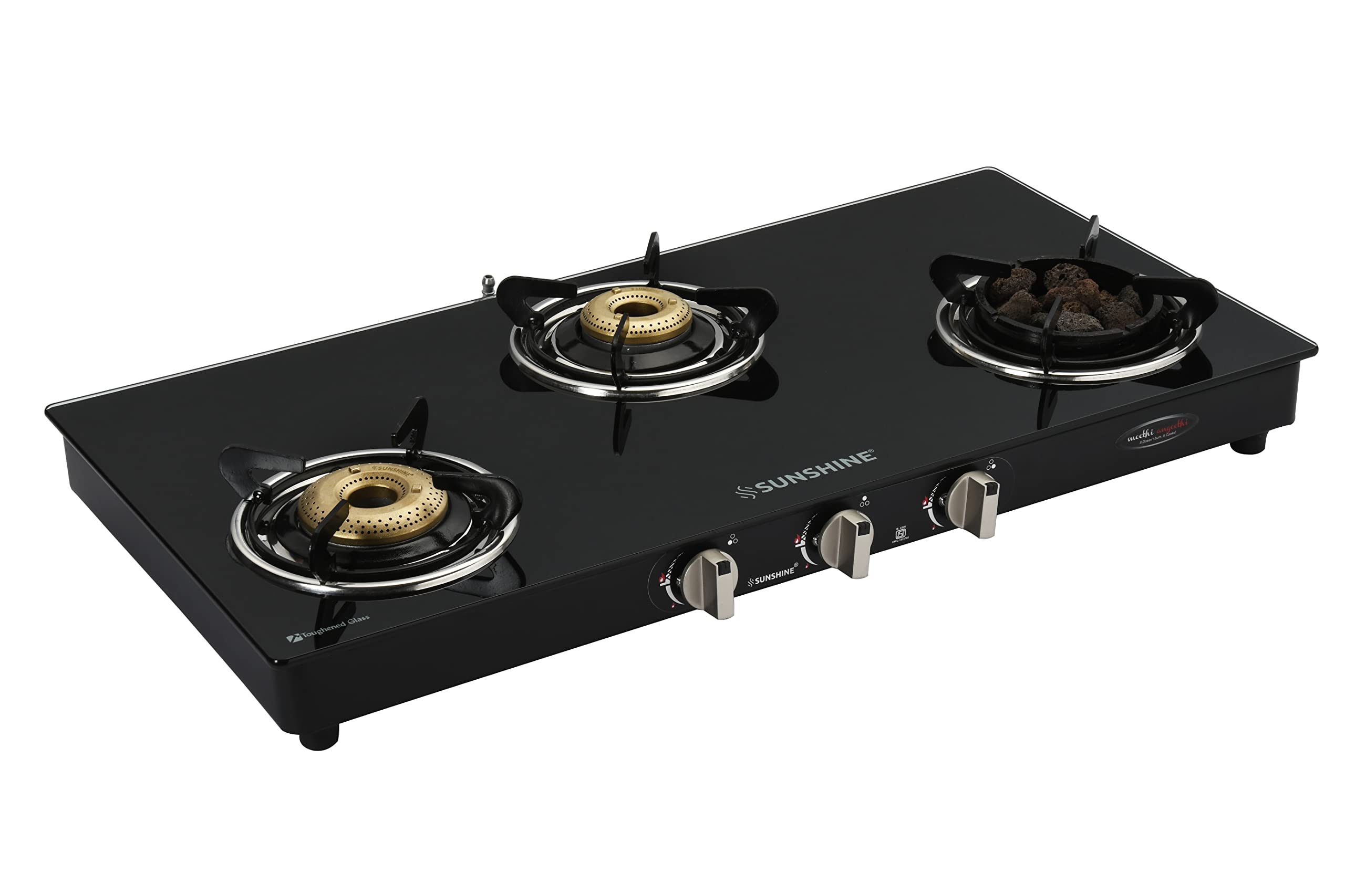 Sunshine Meethi Angeethi Pro Gas Stove Manual Ignition (Glass Top, 2 years warranty with Doorstep Service) (3-Burner) 1