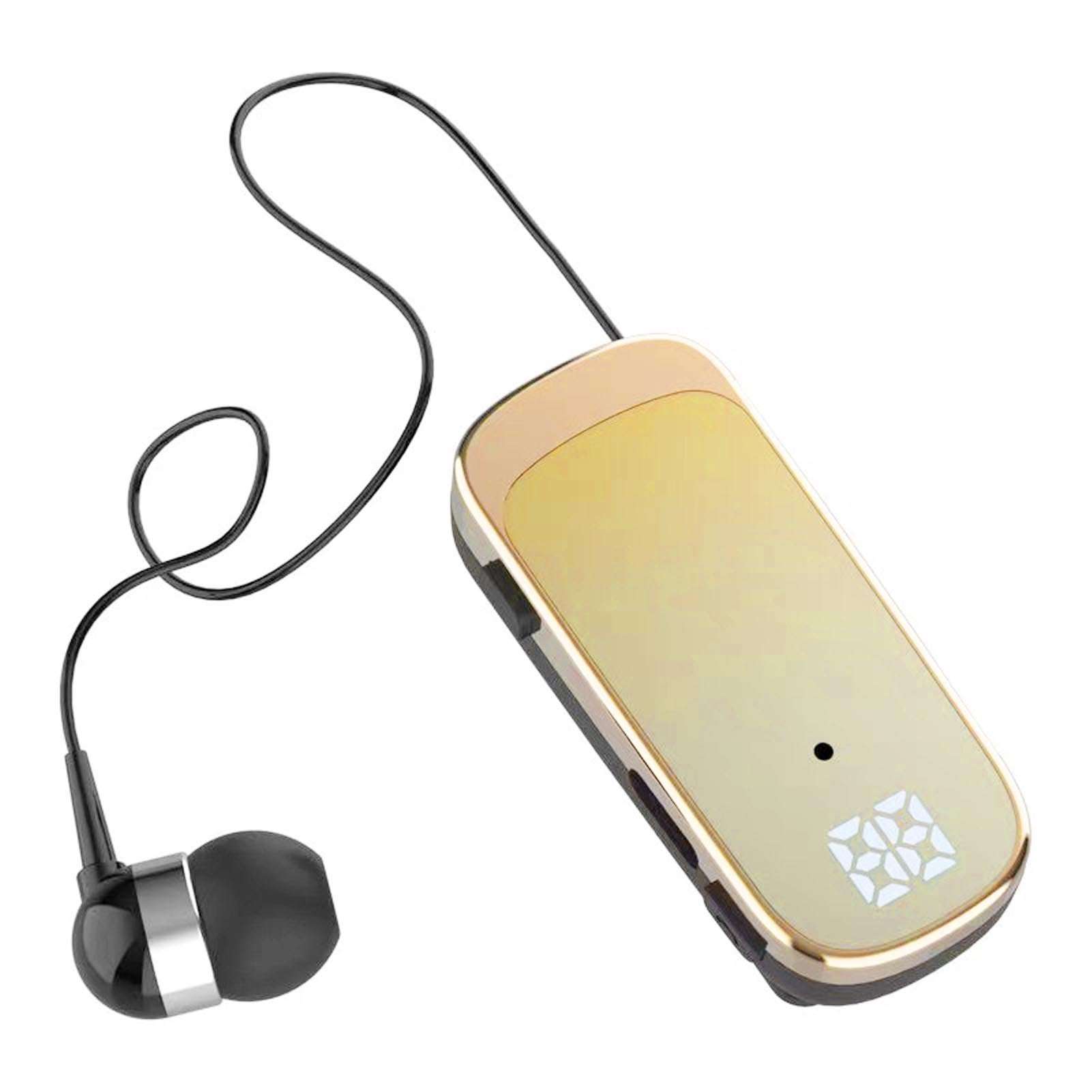 Retractable Earpiece, Retractable Headset Clip On Bluetooth Earphone with LED Battery Display, Single in Ear Headphone for Sports Business Trucker Driver (Gradient Yellow) 1