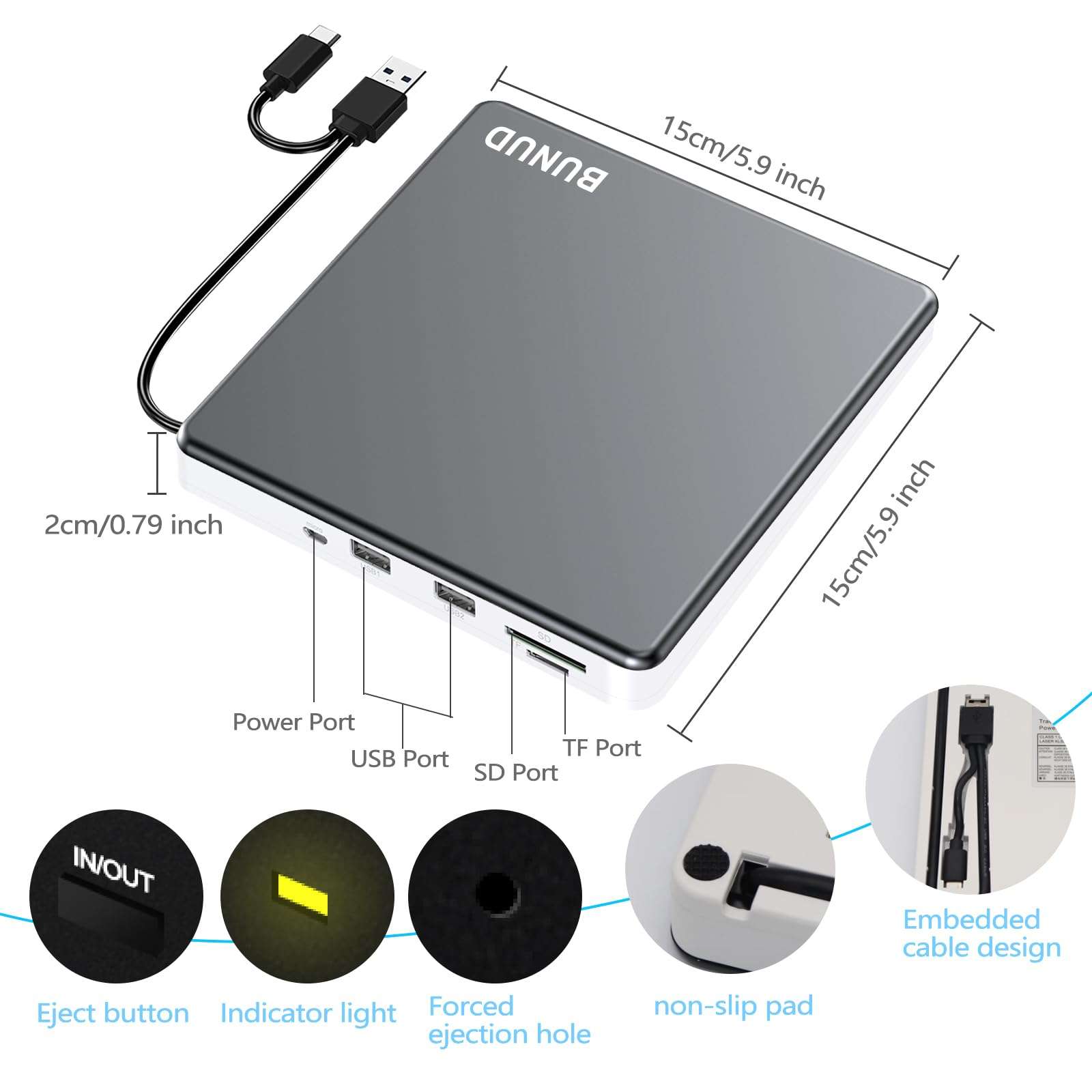 External DVD Drive, USB C Superdrive for Apple USB 3.0 DVD Burner Reader for Mac, Portable CD +/-RW Drive External DVD Player for Laptop MacBook Windows 11 10 PC Linux OS 5