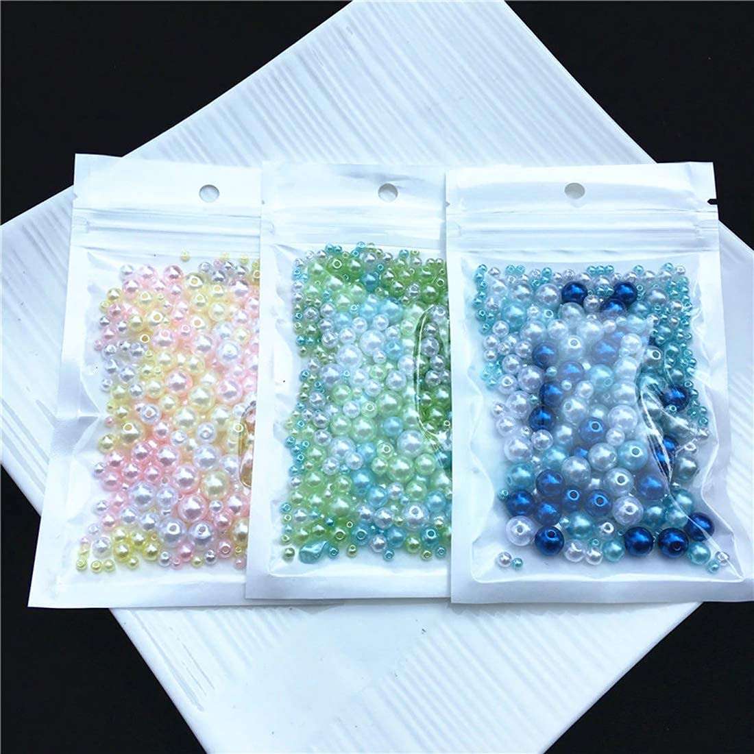 Diy Crafts 16109 Size 3/4/5/6/8mm Beads With Hole Colorful Pearls Round Acrylic Imitation Pearl Diy for Jewelry Making Nail, Pack of 450 150x3 (Pink) 2
