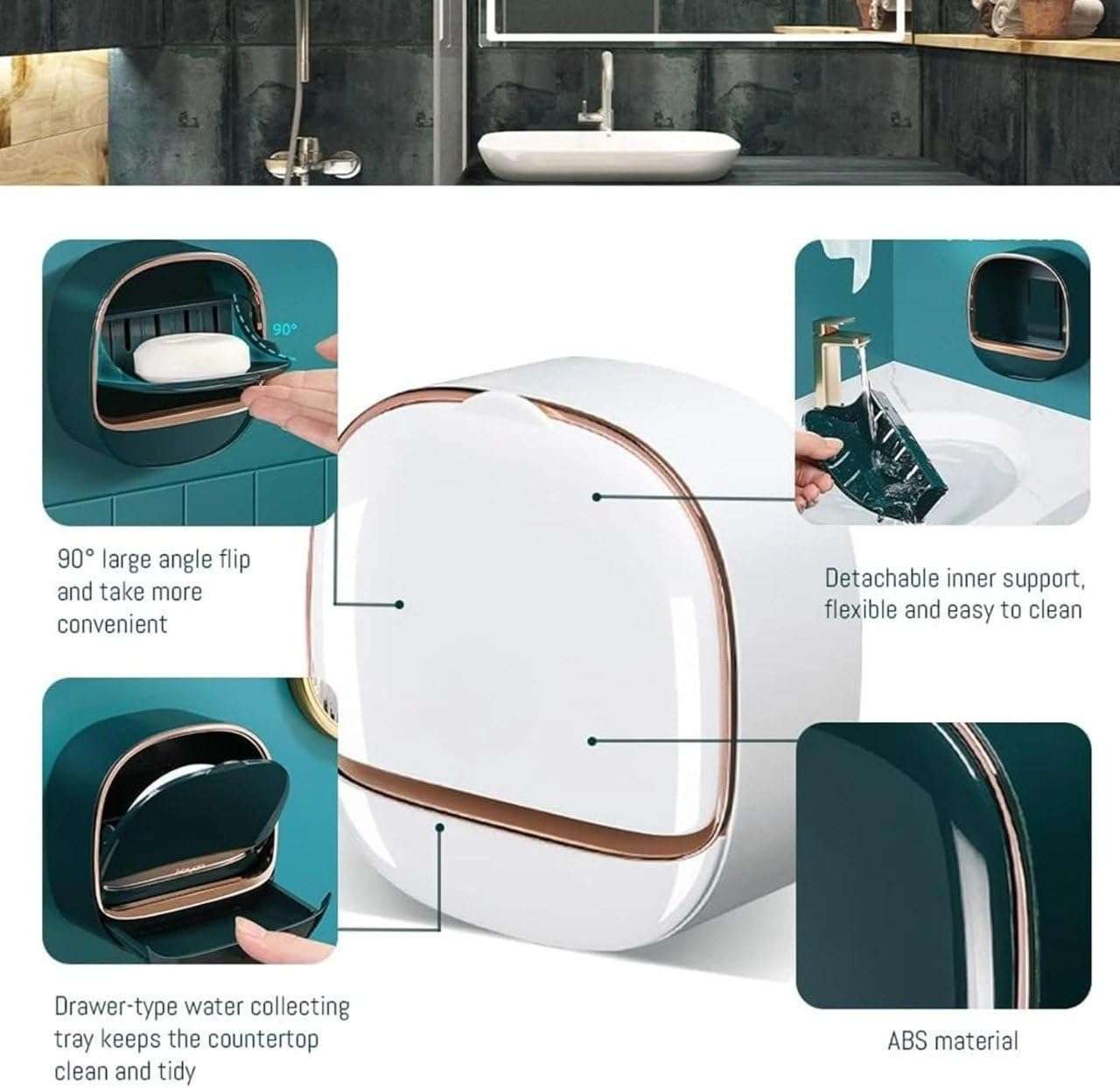 Wall Mounted Soap Holder with Flip Cover – Plastic Soap Storage Box with Drain Tray for Bathroom Wash Basin Area(Multi-Color) Pack of 1 3