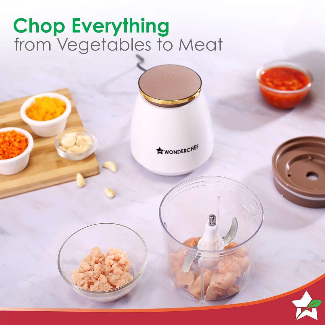 Wonderchef Nutri-chop Pearl Electric Chopper | 4 Sharp Stainless Steel Blades | 700ml | 350W | Chop and Mince Vegetables, Meat, Blends Dips | Low Noise | Light-weight | 2-Year Warranty 4
