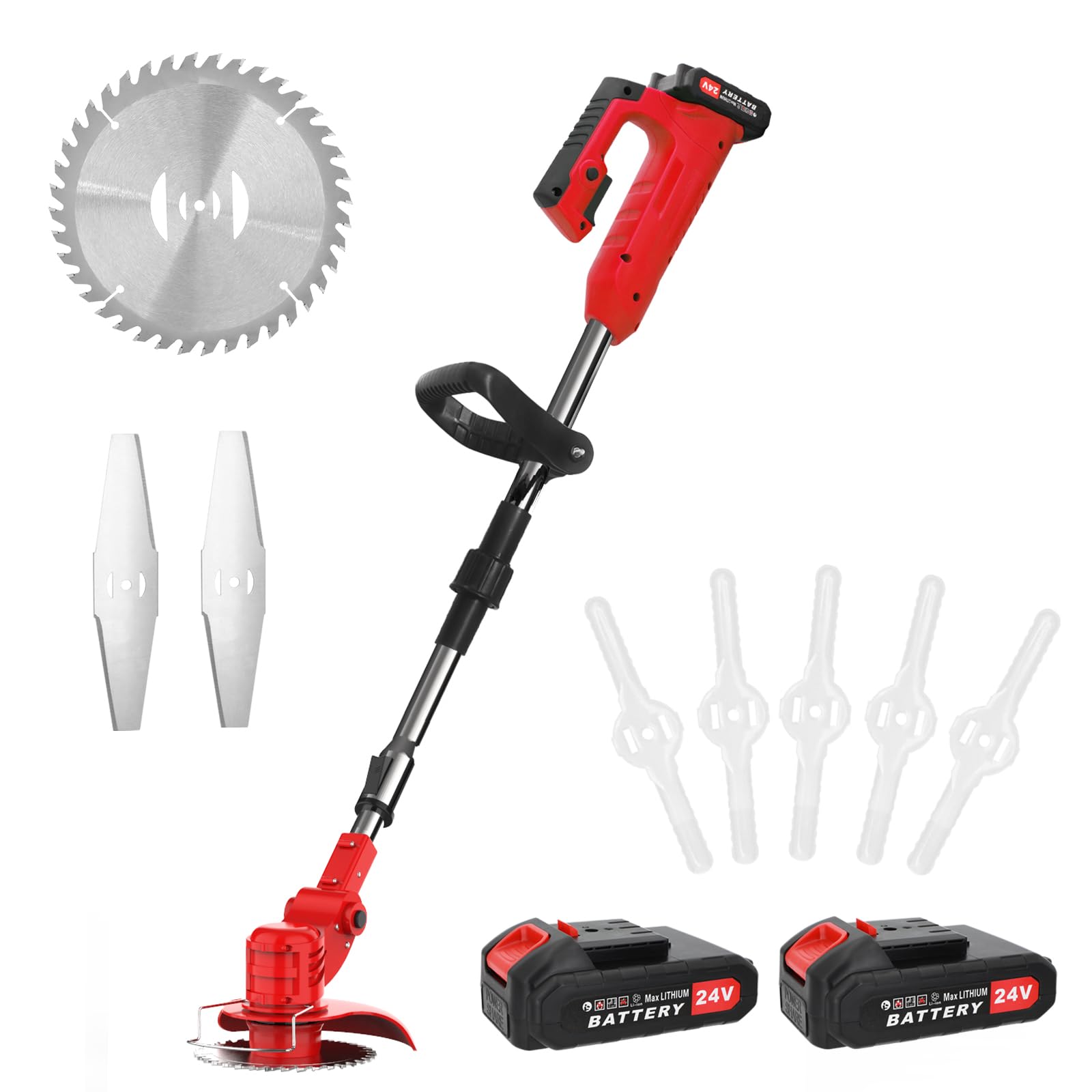 Electric Lawn Trimmer Cordless 2PCS 24v 2.0Ah Battery Weed Wacker with Blades,with 4000mah Li-Ion Battery Powered and 3 Types Weed Wacker Blade 1