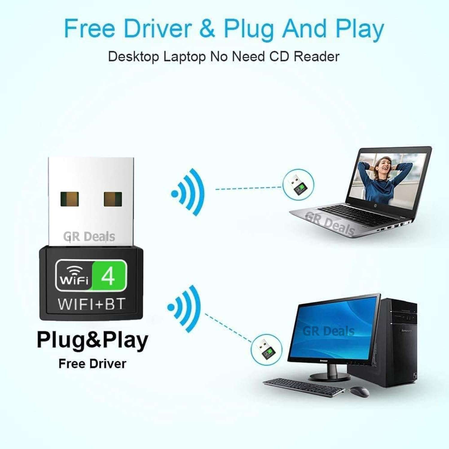 GR Deals 2 in 1 Wireless BT WiFi Dongle, Dual Band Bluetooth and WiFi Adapter for PC/Laptop/Desktop, WiFi Bluetooth Dongle (Upto 150 Mbps, 4.2GHz) Black. 6
