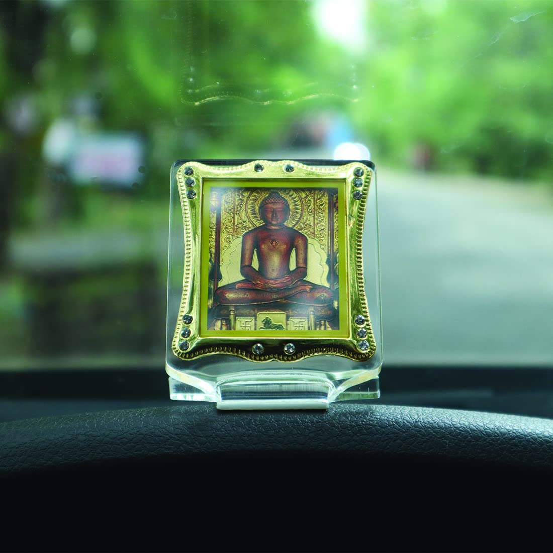 Shoppersduniya Golden Foil (Plated) Lord Jain Mahavir Swami Idol for Car Dashboard | Showpiece Décor 4
