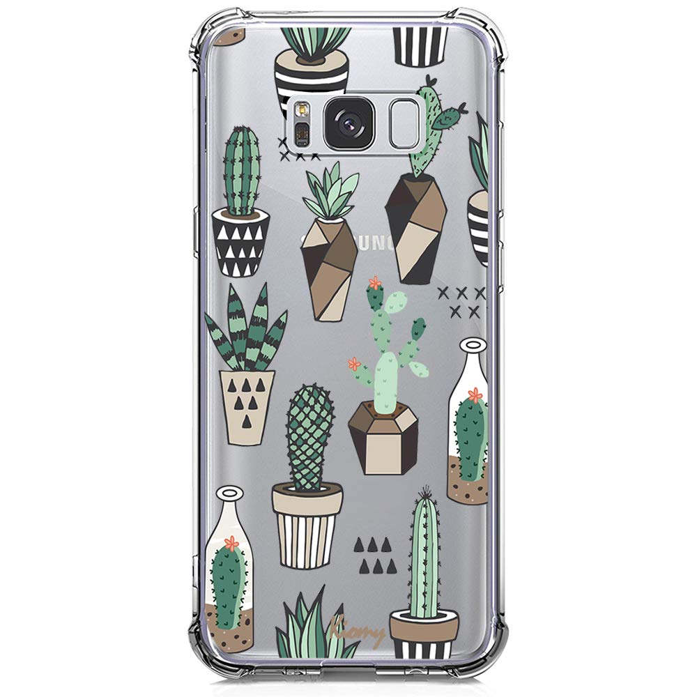 KIOMY Clear Case for Samsung Galaxy S8+ / S8 Plus, Shockproof Bumper Protective Cell Phone Back Cover with Airbags Corners, TPU Silicone Cute Case with Henna Mandala White Flowers Floral Design 1