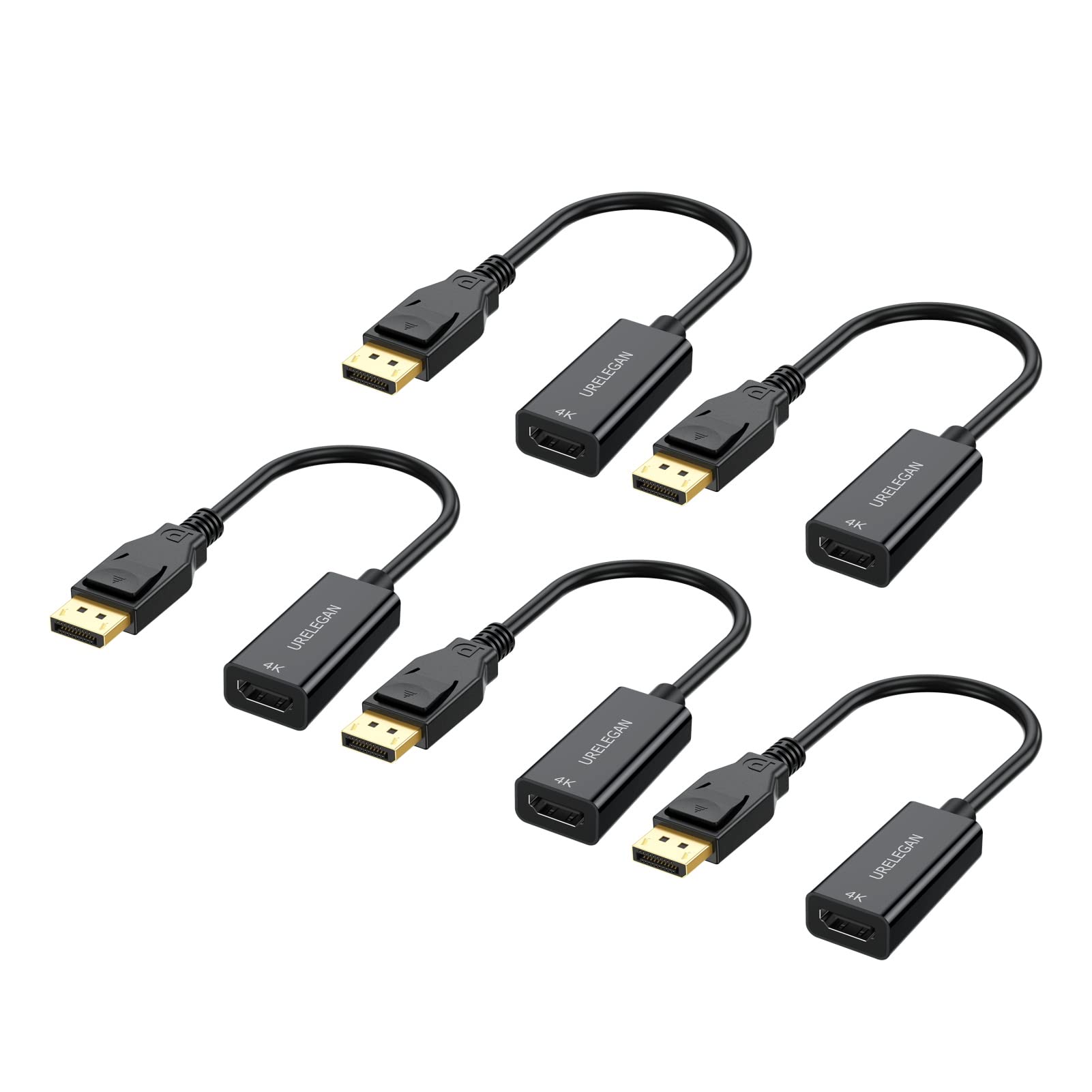 URELEGAN 4K Displayport to HDMI Adapter 5-Pack, 4K UHD Not Bidirectional Display Port DP to HDMI Male to Female Port Support Video & Audio Compatible with Computer, PC, Monitor, Projector, HDTV 1