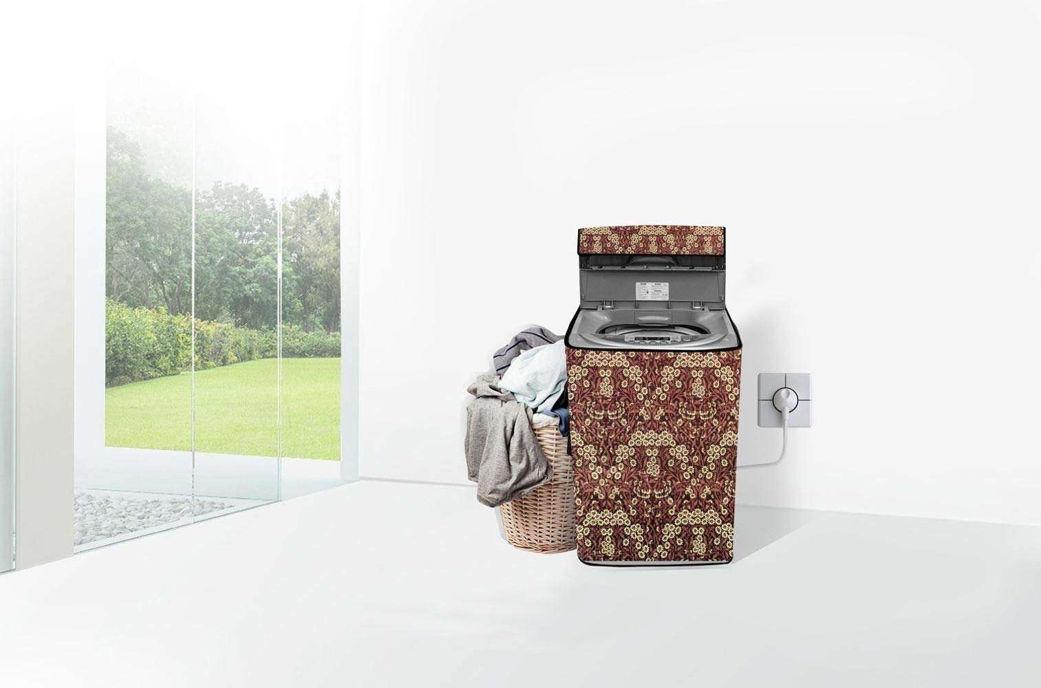 Stylista Top Load Fully Automatic Washing Machine Cover Suitable for Whirlpool 6 kg, 6.2 kg, 6.5 kg & 7 kg Floral Pattern Beige 2