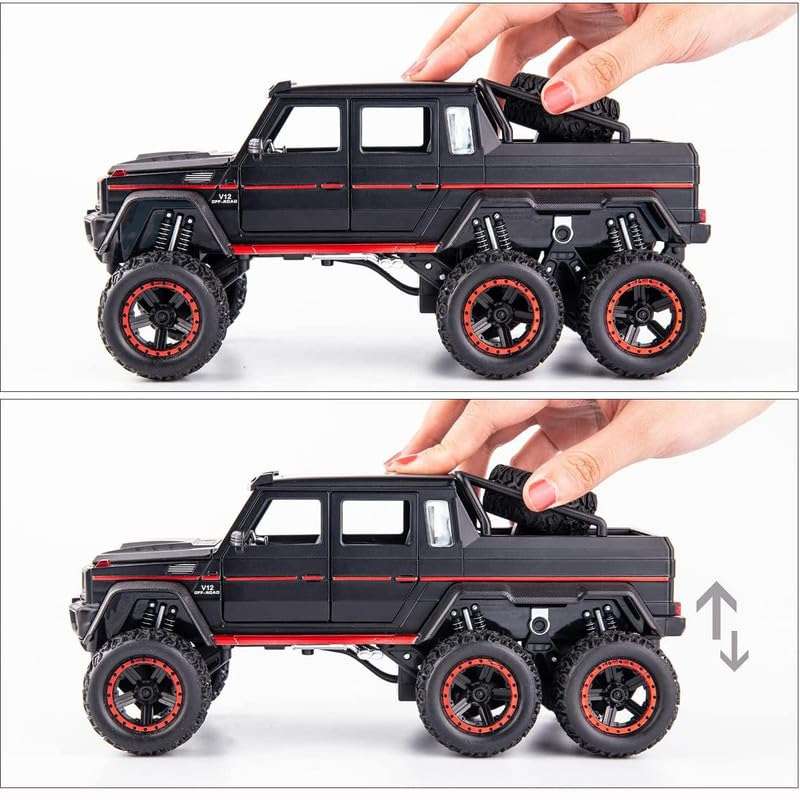 COCOBLINC 1:22 Big 6X6 AMG Benz G63 Alloy Diecast Model Car Pull Back Vehicle Toy with Openable 5 Doors Sound and Light Car for Kids (Black) 6