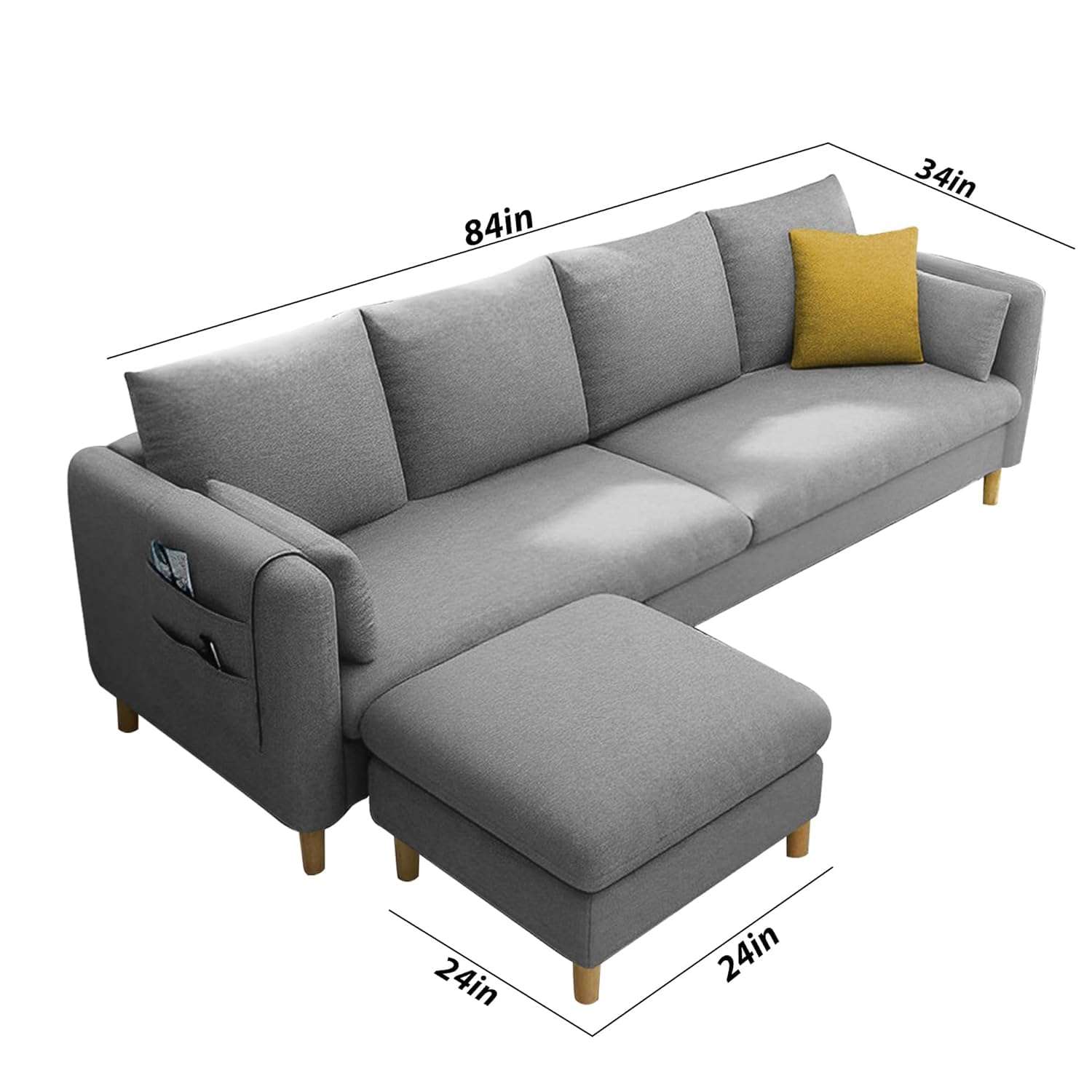 GRAPEWOOD Globin 3 Seater Sofa with Center Table Set for Living Room (Turquise) Premium Fabric Sofa (Grey) 3