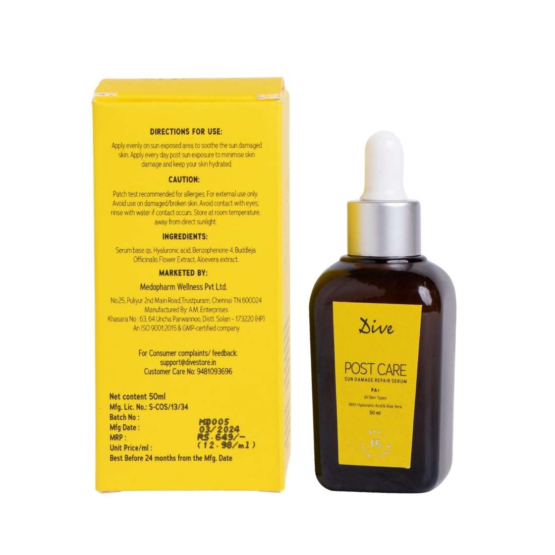 DIVE Post Care After Sun Damage Repair Serum | SPF 15 | PA++ | Non-Greasy | Sunburn Relief | Hydrating | Soothes and Repairs Damaged Skin | Non-Comedogenic | All Skin Type - 50ml 4