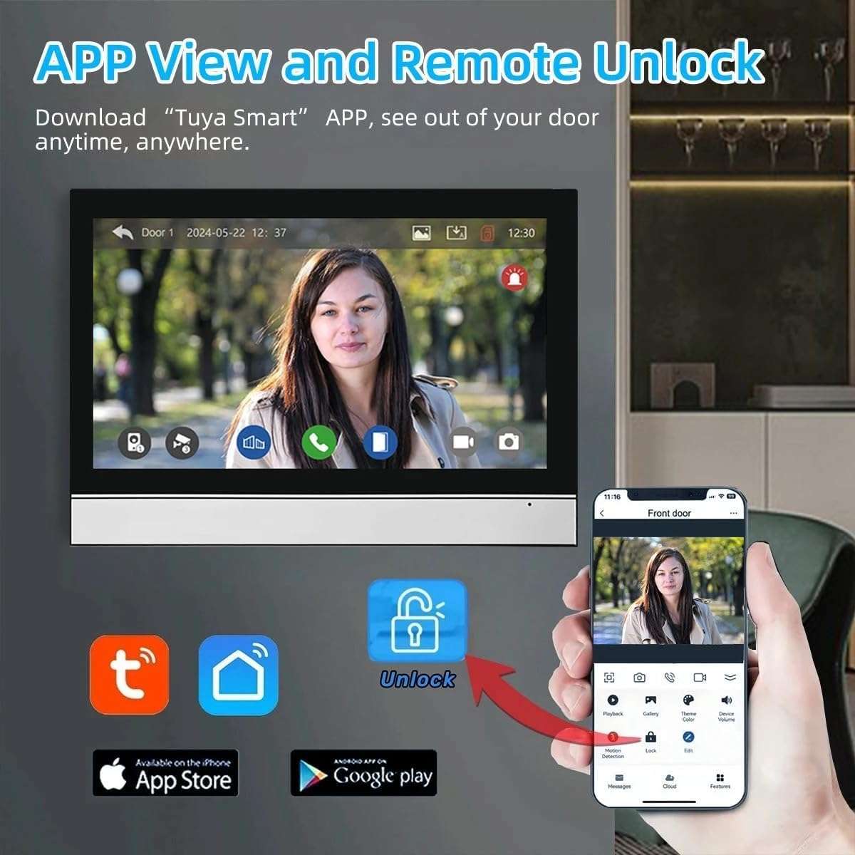 ANJIELO SMART Wired Video Intercom System,WiFi 1080P 7 Inch Color Touch Monitor,Video Intercom System Doorbell Camera with Motion Detection,Anti-Tamper Alarm,Night Vision (2 Doorbell+2 Monitor) 5