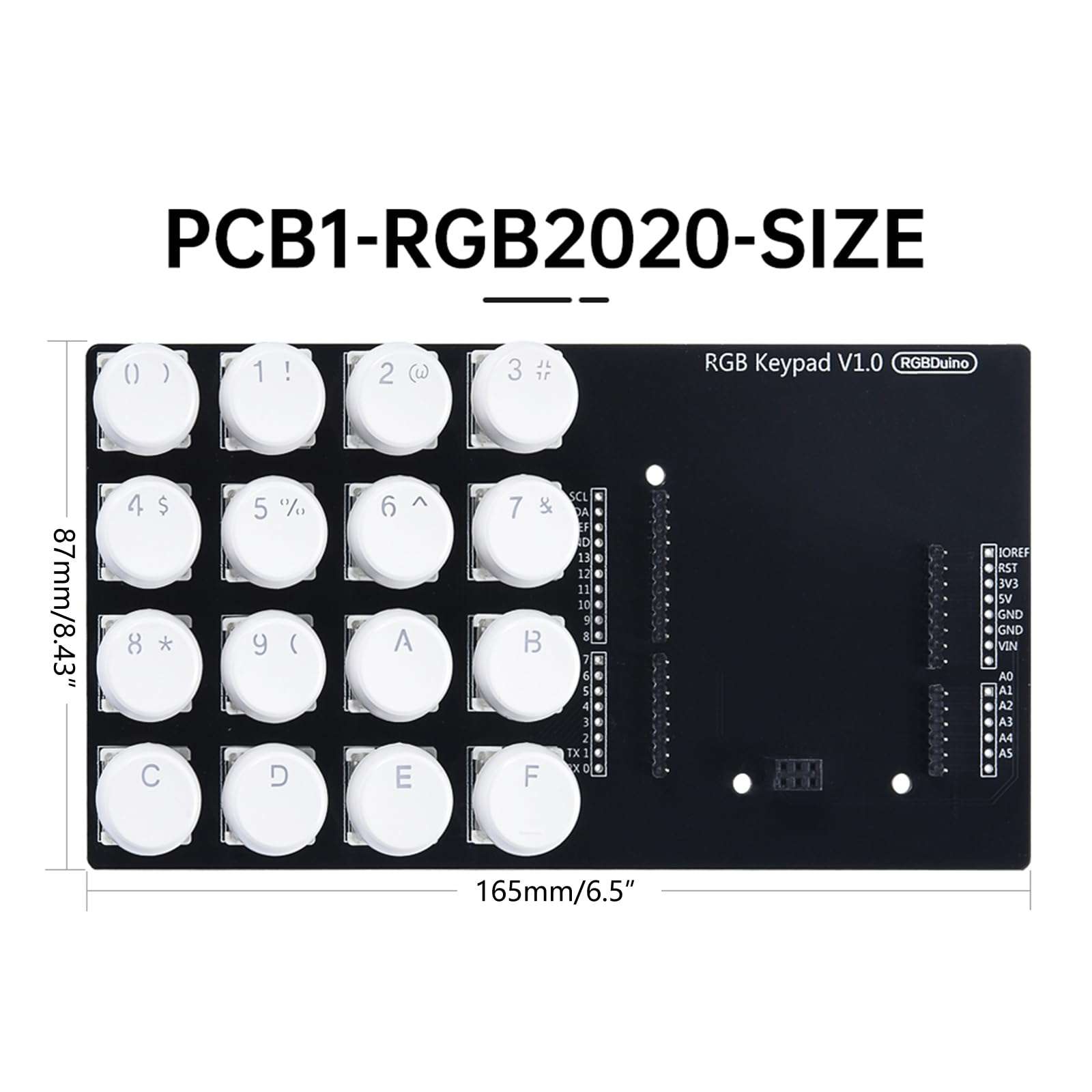 ASYWISH RGBDuino Keypad V1.0 4x4 Expansion Board DC5V with Backlight White Round Keycaps Simple Plug-and-Play Solution RGBDuino Board 4