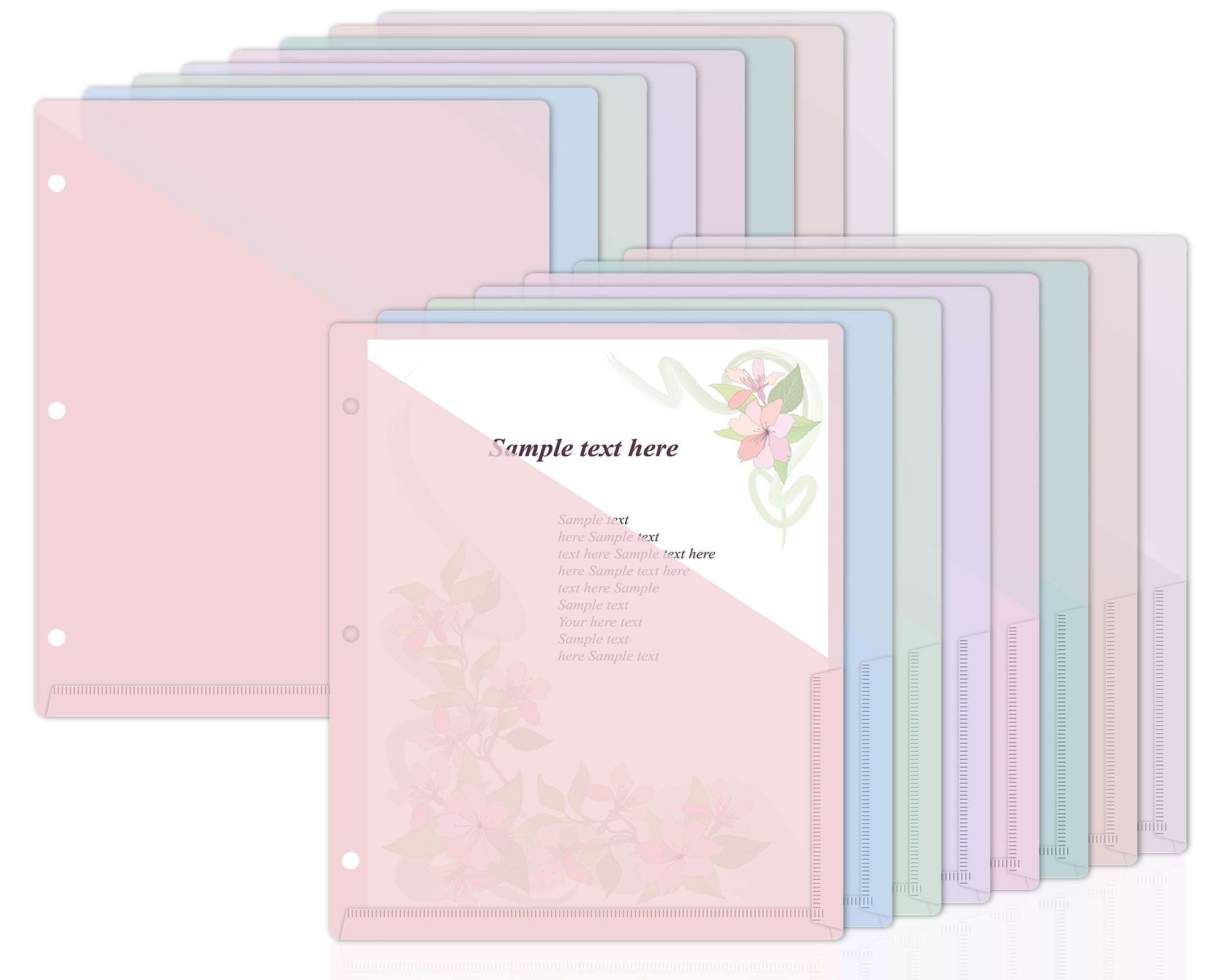 48 Pack Binder Pockets for 3 Ring Clear Pocket Divider Folders for 3 Hole Binders Sleeves Plastic Slash File Jacket for Office School Classroom Business Home Organizer, 9.25" x 11.22" (Pastel) 1