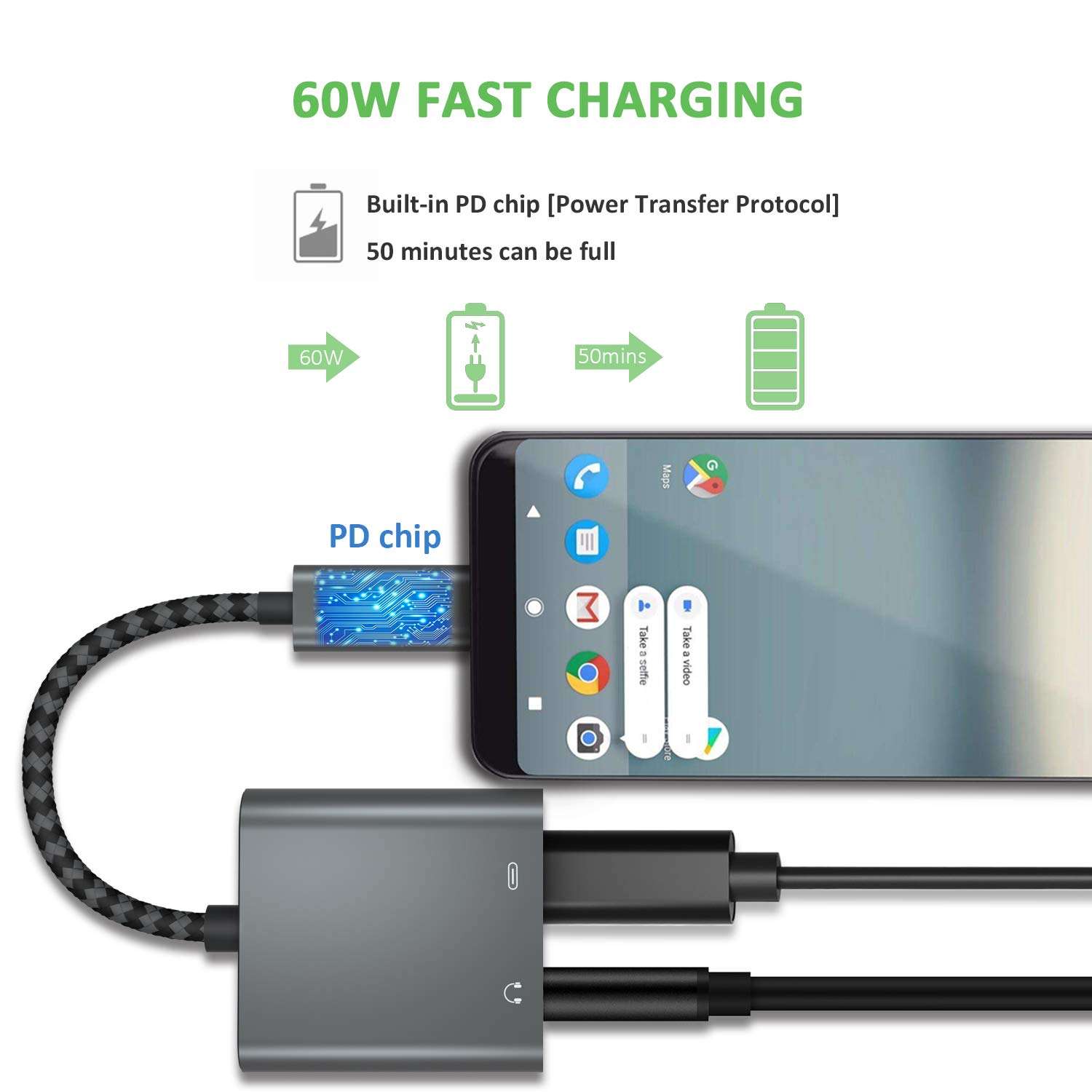 XIIVIO Pixel 2 Audio and Charger Adapter, 2 in 1 USB-C to 3.5mm Aux Headphone Jack Cable and Type USB C Fast Charging Cord[Support Phone Call+Volume Control] for Google Pixel 2/XL/HTC/Essential Ph-1 3