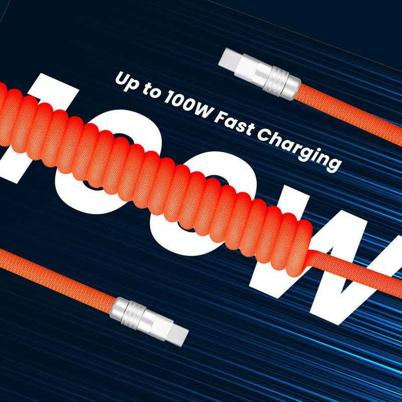 GentsStride Curly Chubby - Retractable Fast Charging Cable Durable USB A to Type C Charger Cord Port Connector for Phones, Tablets and More, Black+Black, Type-C to Type-C, 1.3FT-2.3FT 3