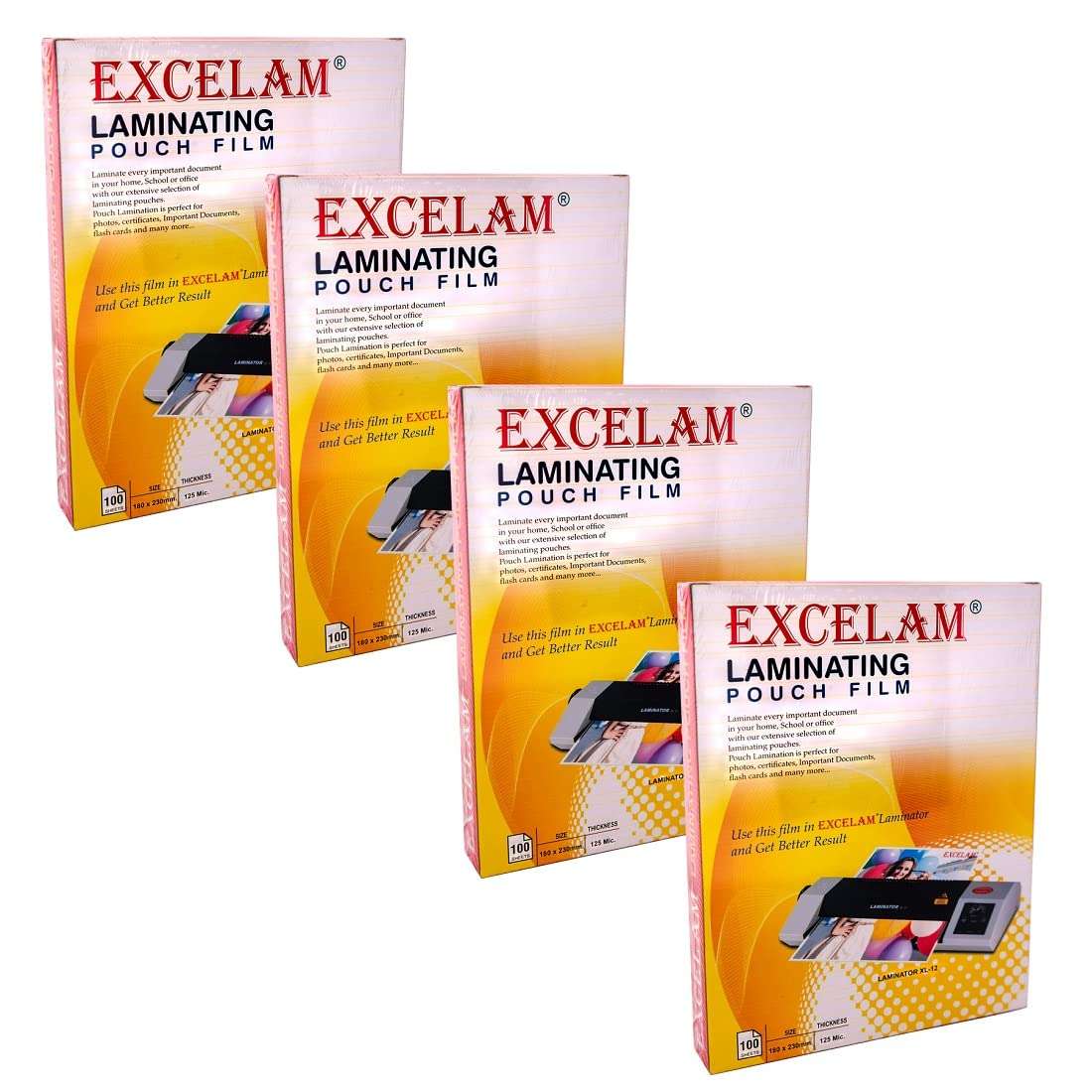Excelam Lamination Pouch Size 180mm X 230mm. 125 Micron (Per Packets 100 Sheets) Thermal Lamination Film Waterproof Lamination Film | Document Protection (Pack Of 4) 1