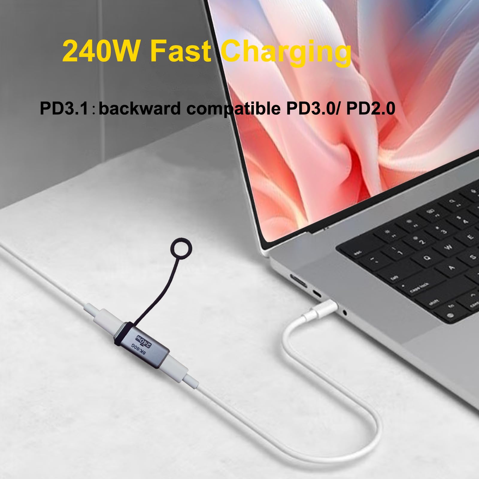 SXRYHHTD USB-C Female to Female Adapter, 240W Charging and 120Gbps Data Transfer USB C Coupler, 16k@60hz Video Type C Extender, Compatible with Thunderbolt 5/4/3，with Silicone Strap，2 Pack 4