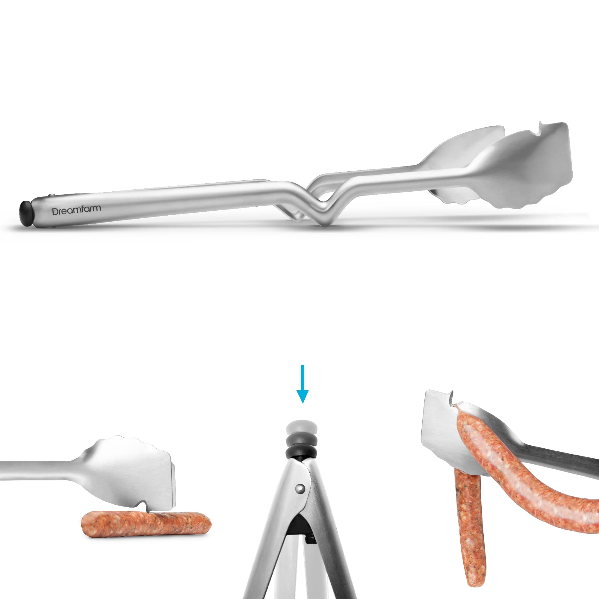 Dreamfarm BBQ Clongs Durable Barbecue Tongs with Click-Lock Open & Close, In-Built Sausage Prick & Cutter - 15" Stainless Steel 1