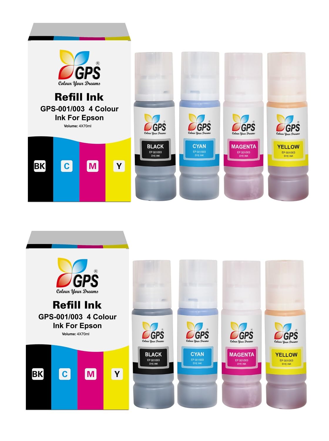 GPS Colour Your Dreams 003 Compatible Refill Ink for Epson L3110, L3150, L3250, L3210 Printers - Original Quality Ink Bottle for Epson 003 Ink Code, Black & Color, Ink Tank Printer Use Set of 2 Combo 1