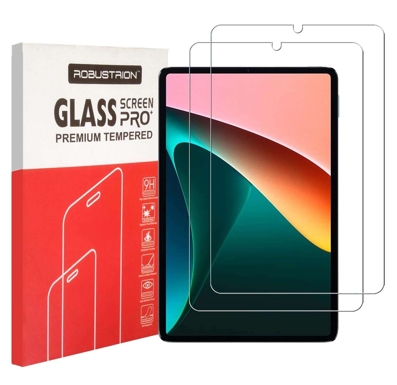 Robustrion Pack of 2 Anti-Scratch & Smudge Proof Tempered Glass Screen Protector & Smart Trifold Hard Back Flip Stand Case Cover for Xiaomi Mi Pad 5 Cover 11 inch - Dark Green 3