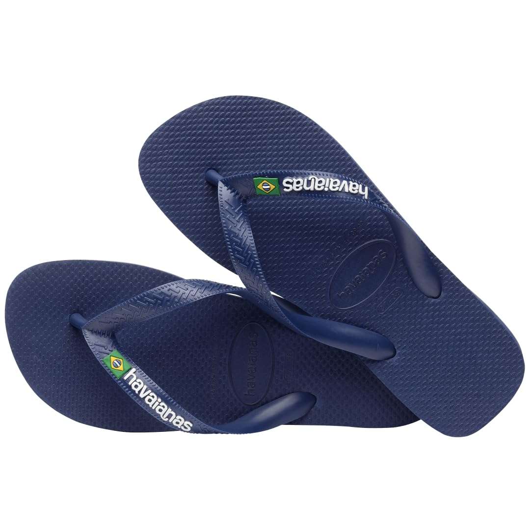 Havaianas Women's Brazil Logo Flip flops - Spring and Summer Sandals for Women - Navy Blue, 9/10W - 8M 4