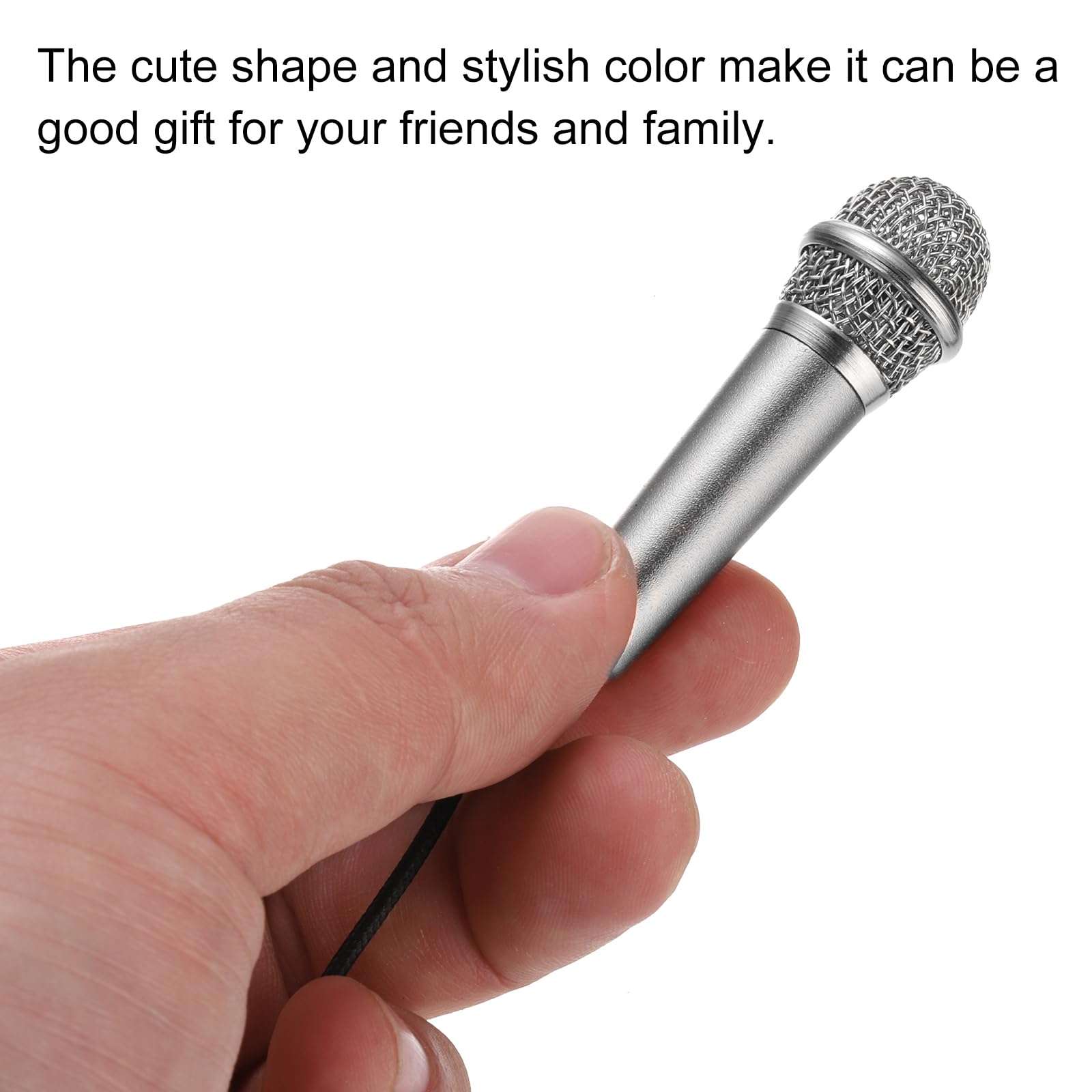 MECCANIXITY 2Pcs Mini Microphone Portable Vocal Microphone for Voice Recording and Singing with Mic Stand and Cover,Silver & Black 5