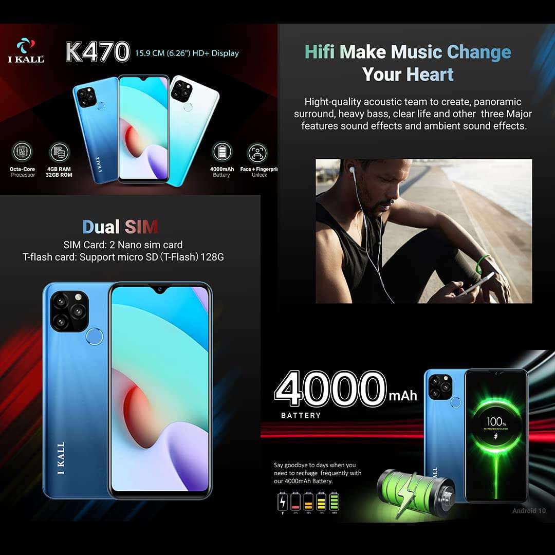 IKALL K470 6.26" HD+ Display Smartphone (Dual Sim, 4G) (4GB RAM, 13MP Rear Camera) (Sky Blue) 4