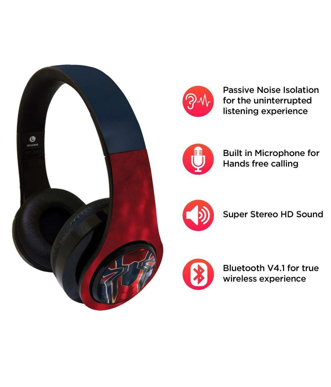 Macmerise Suit up Ironman On-Ear Bluetooth Headphone with Upto 10 Hours Playback, FM Radio, SD Card, Soft Padded Ear Cushions and Passive Noise Isolation | Decibel Wireless Headphone 3
