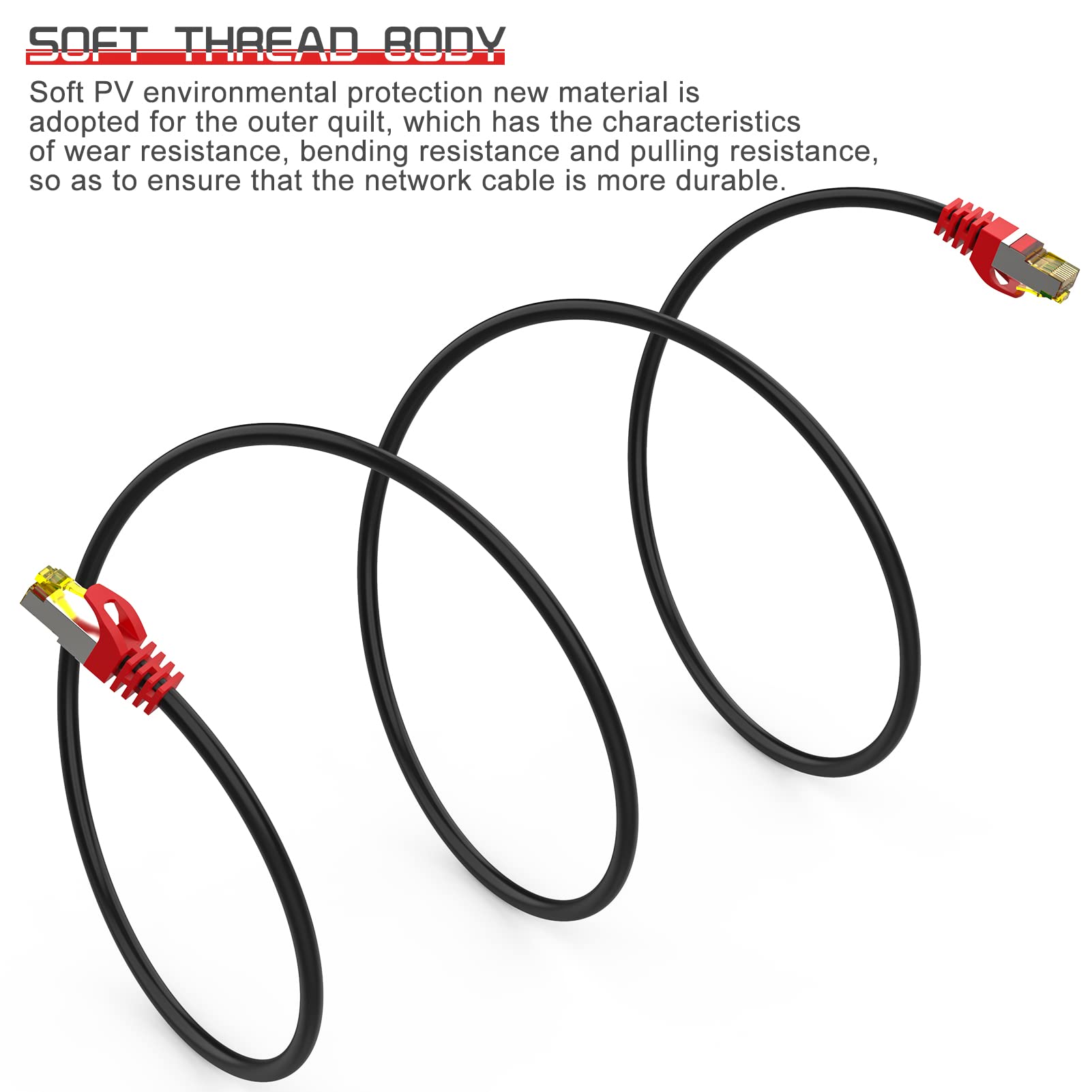 Boahcken Cat 8 Ethernet Cable 25 ft,1.5ft 6ft 10ft 20ft 25ft 30ft 75ft 100ft 150ft 200ft Heavy Duty High Speed Network Internet Cable,26AWG 40Gbps 2000Mhz,S/FTP Indoor&Outdoor Shielded LAN Cable 4