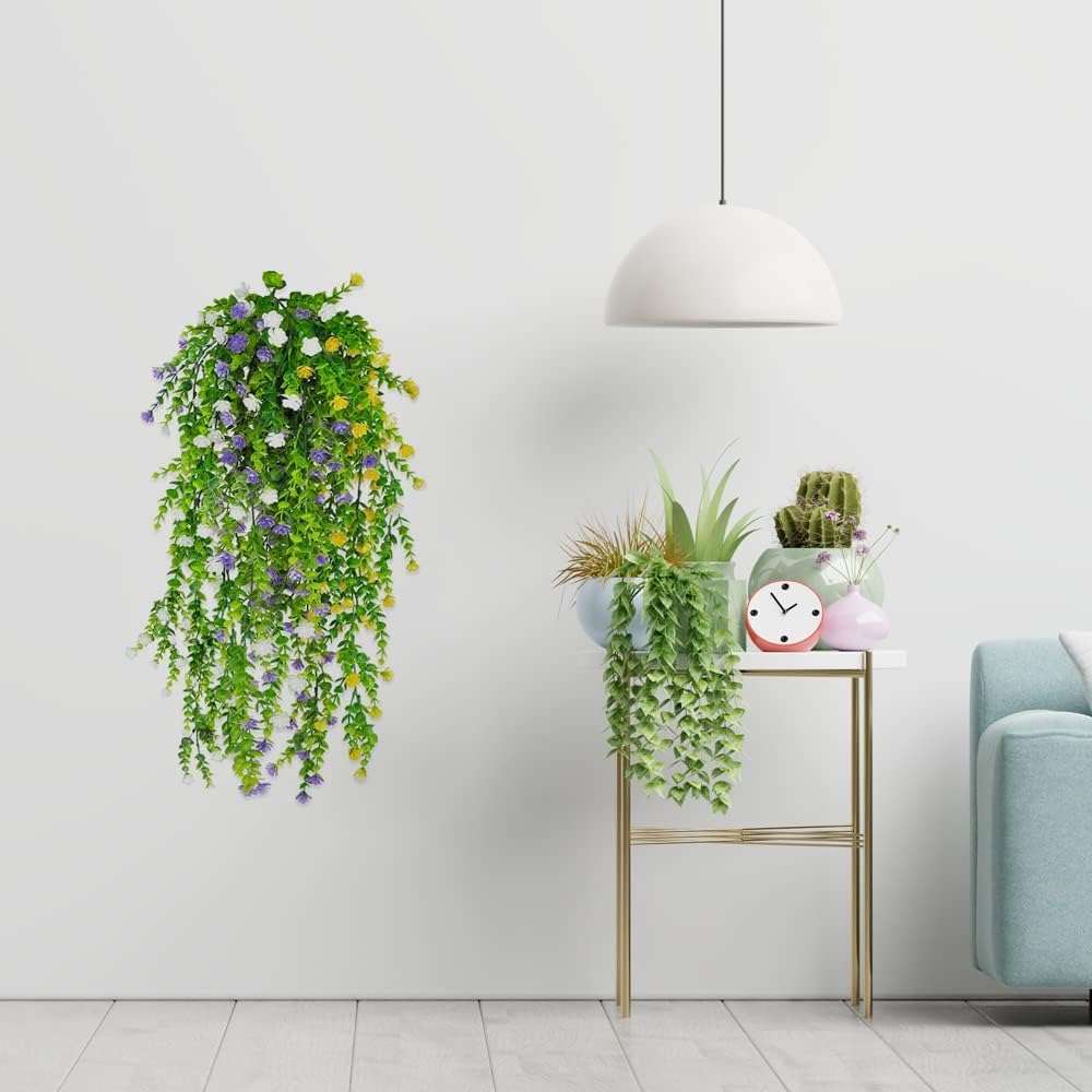 Dekorly Artificial Hanging Plants, Monstera Leaves Ivy Vine Faux Greenery Tropical Palm Leaves Hanging Plants UV Resistant Jungle Leaf for Garden Home Party (Height : 65CM, Design-D, 2 Pack) 3