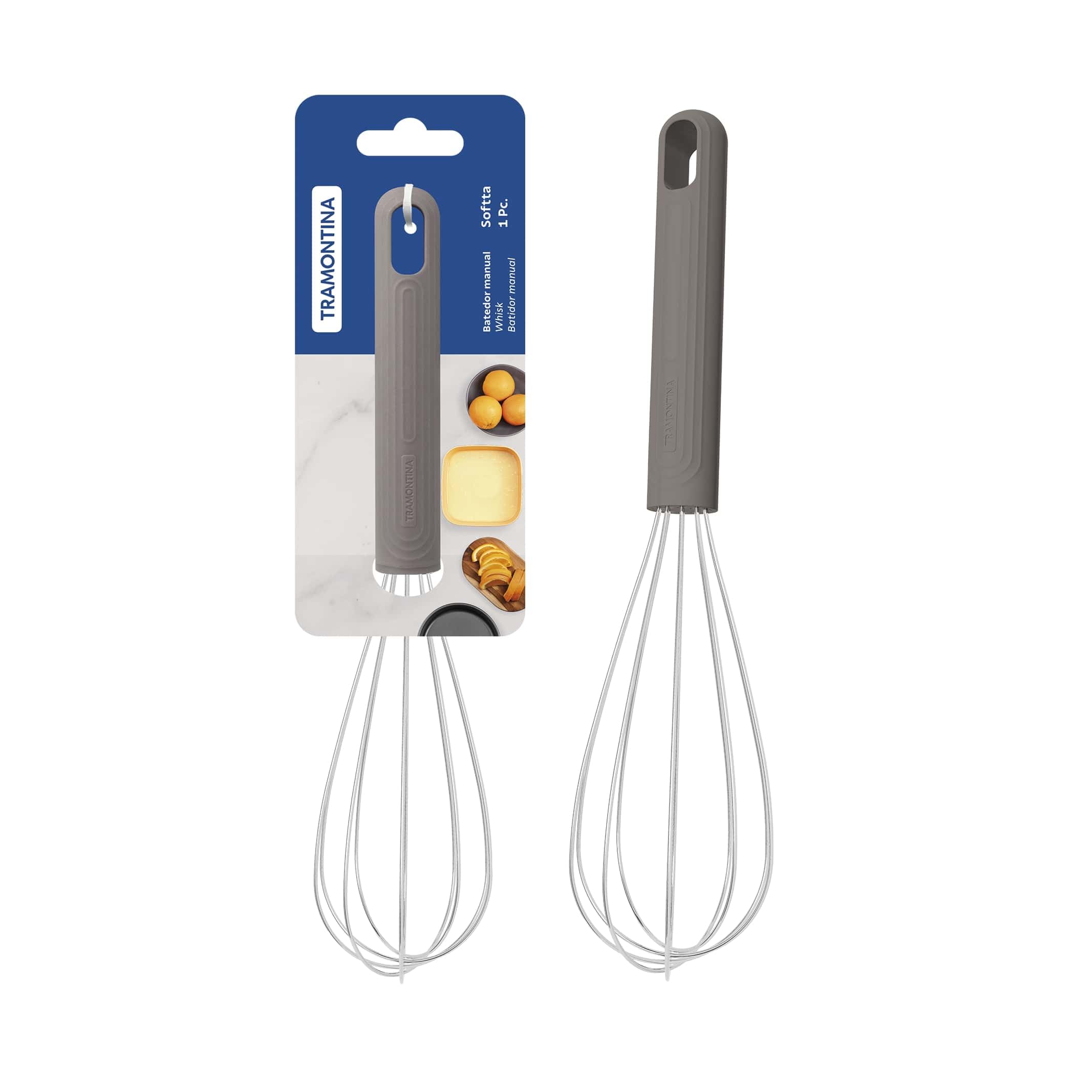 Tramontina Softta Heat‑Safe Whisk – Stainless Steel Whisk with Grey Rubber Grip – 210°C Safe – Perfect for Mixing, Whipping, Blending 1