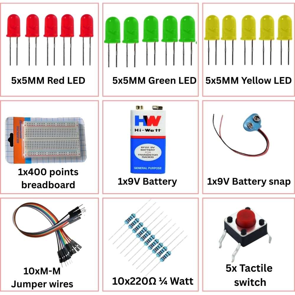Circuit Ranger Simple LED Circuit Kit for Beginners | DIY Electronics Learning Kit, Educational Project Kit with Breadboard, LEDs, Resistors, Battery & Wires 3
