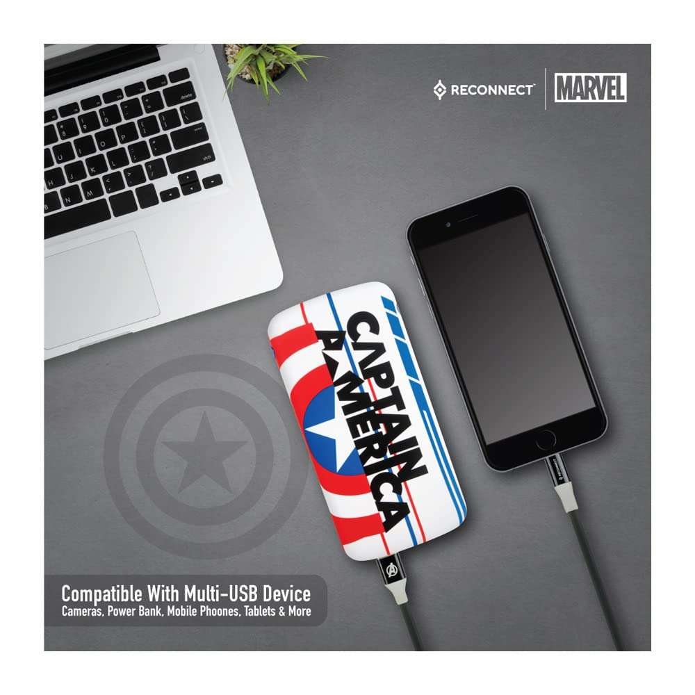 Reconnect Marvel 10000mAh Power Bank, Li-Po Battery, 1 USB Output Port, Micro USB & Type C Dual Input, BIS Approved, Mobile Accessories - DPB102 (Captain America Shield) 6