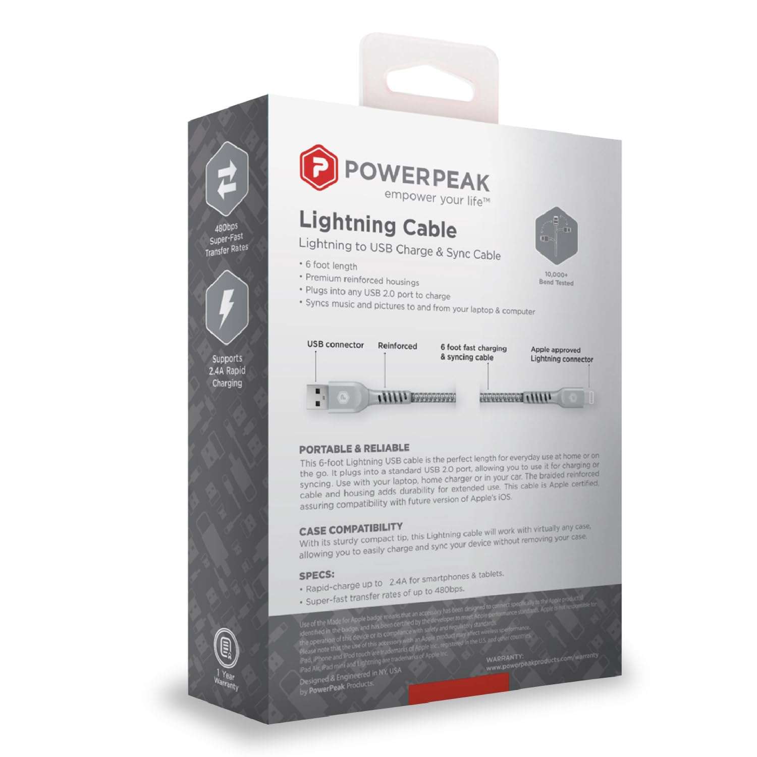 POWERPEAK USB-A to Lightning Cable, 6ft Braided Nylon Metallic iPhone Charger Cord, (MFi Certified) Sync Cable Compatible with iPhone Lightning Port Devices | Silver 5