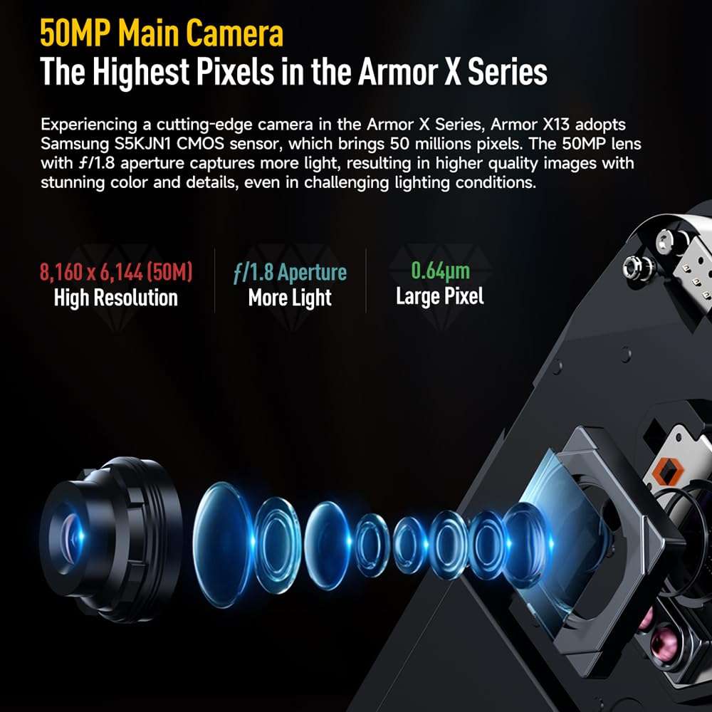 Ulefone Armor X8 (2022) Unlocked Rugged Smartphone Android 11 Octa-core 4GB + 64GB Waterproof Cell Phone, 13MP Triple Rear Camera, 5.7" HD+ Display 5080mAh Battery, Dual SIM 4G Rugged Phone -Black 5