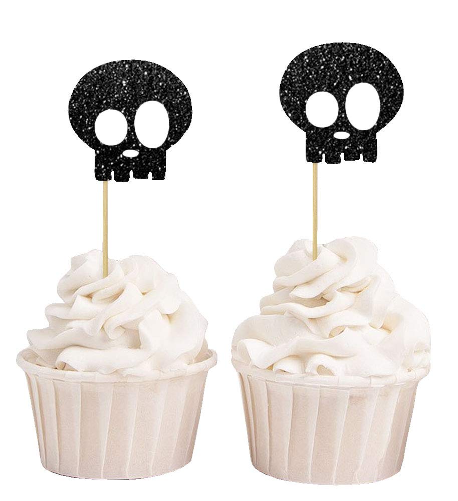 Darling Souvenir, Halloween Skull Cupcake Topper, Party Dessert Decorations - Pack of 40 1