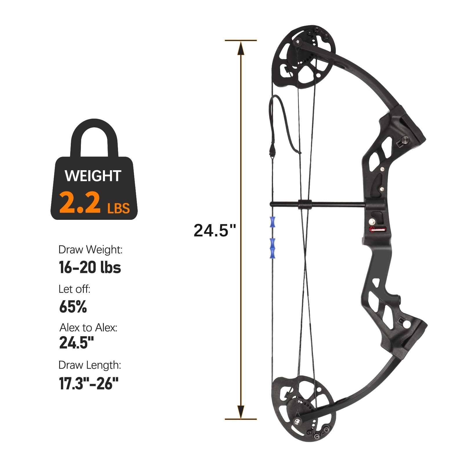 WUXLISTY Compound Bow and Arrow for Youth and Beginner, Archery Bow Set for Kids 8-12, 16-20 lbs Draw Weight, 17.3"-26" Draw Length (Black) 4
