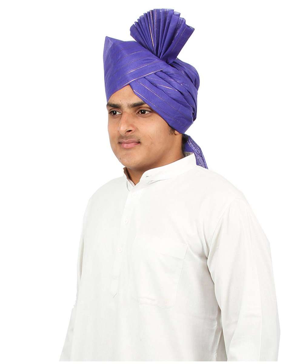 KALAPURI� Traditional Unstitched Fabric Roto Jari Blue Pheta (Turban Safa) for Men for Wedding/Marriage and Traditional Function 5