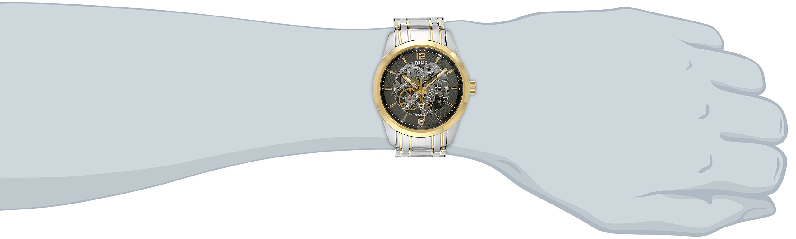 Relic by Fossil Men's Damon Silver and Gold Two-Tone Stainless Steel Bracelet Automatic Watch (Model: ZR12109) 4