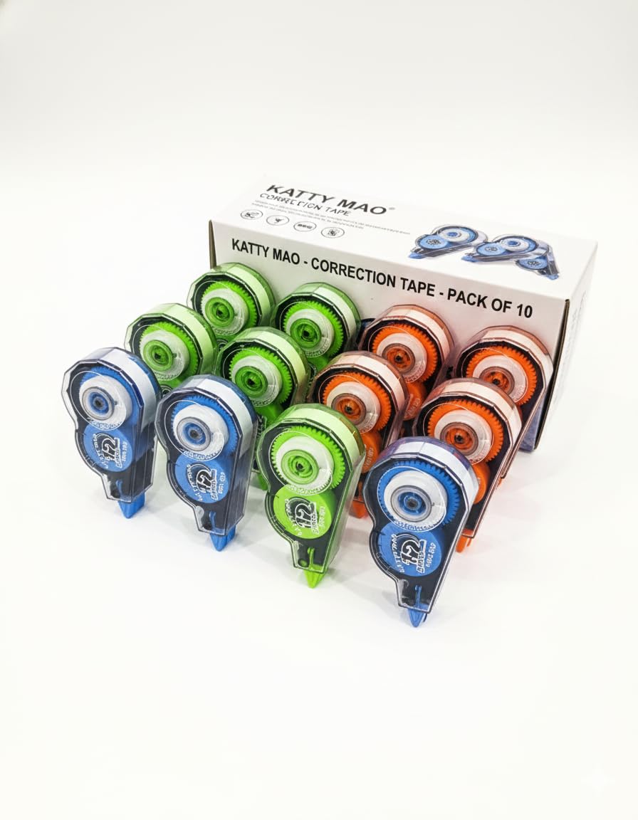 Correction Tape Roller Set,Wide, Super Volume, Blue Green Orange White (10) 6