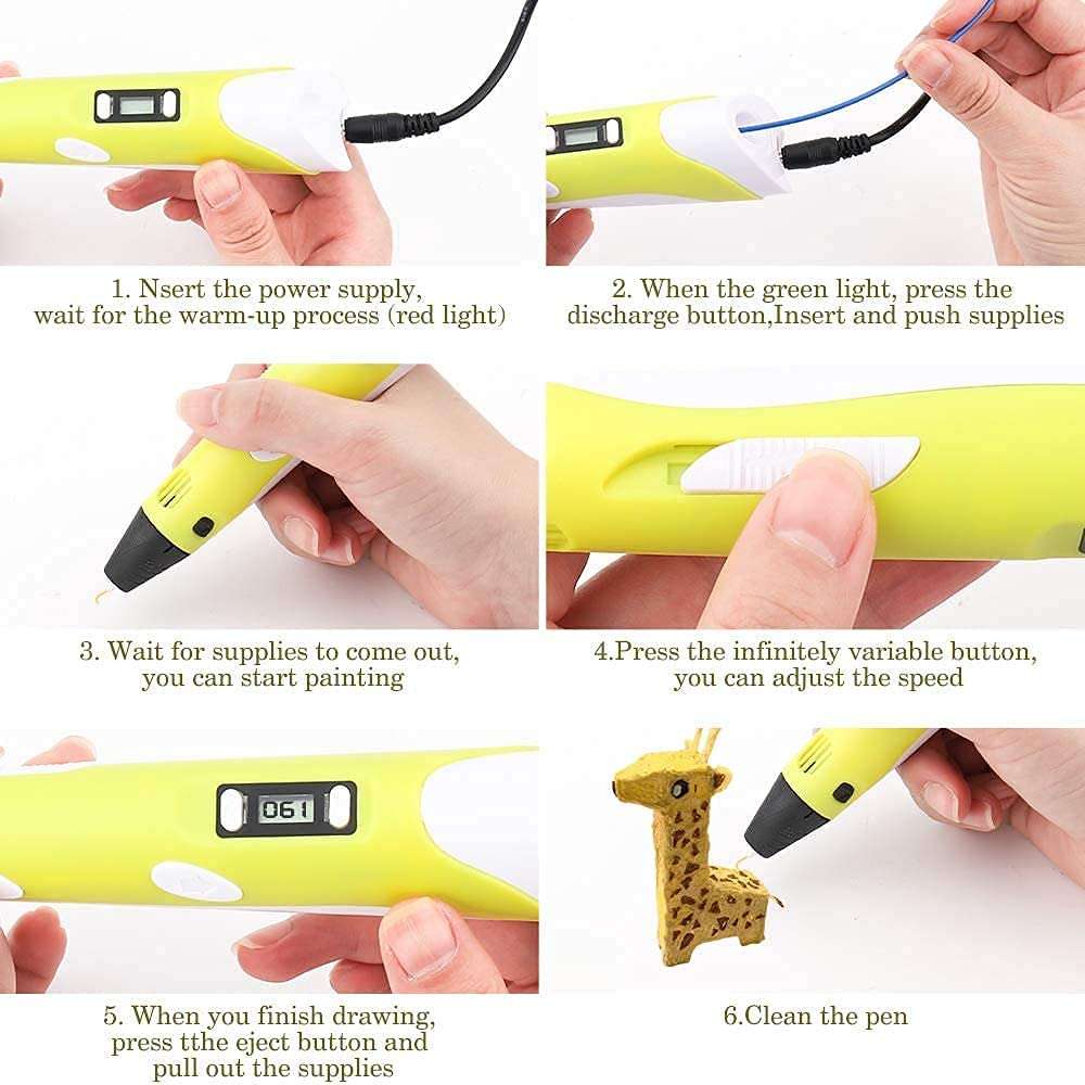 eSun 06A 3D Printing Pen Professional | Strong Body | LCD Display | Supports PLA /ABS Filament (Yellow) 6