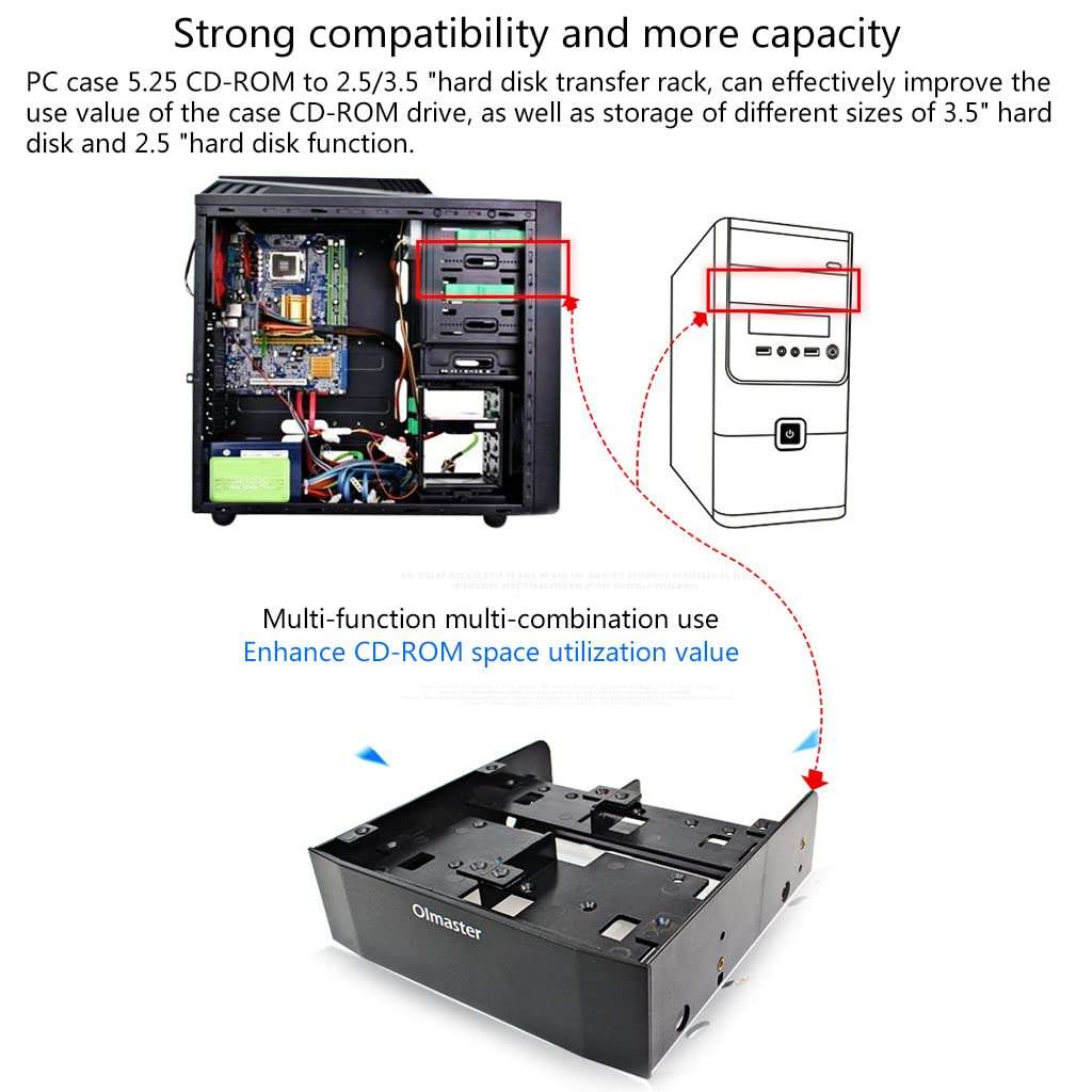 Hard Disk Conversion Rack Bracket Chassis Optical Drive Bit Multi-Functional 5.25In to 3.5In Bracket Olmaster 2.5in Hard Drive Disk Rack 4