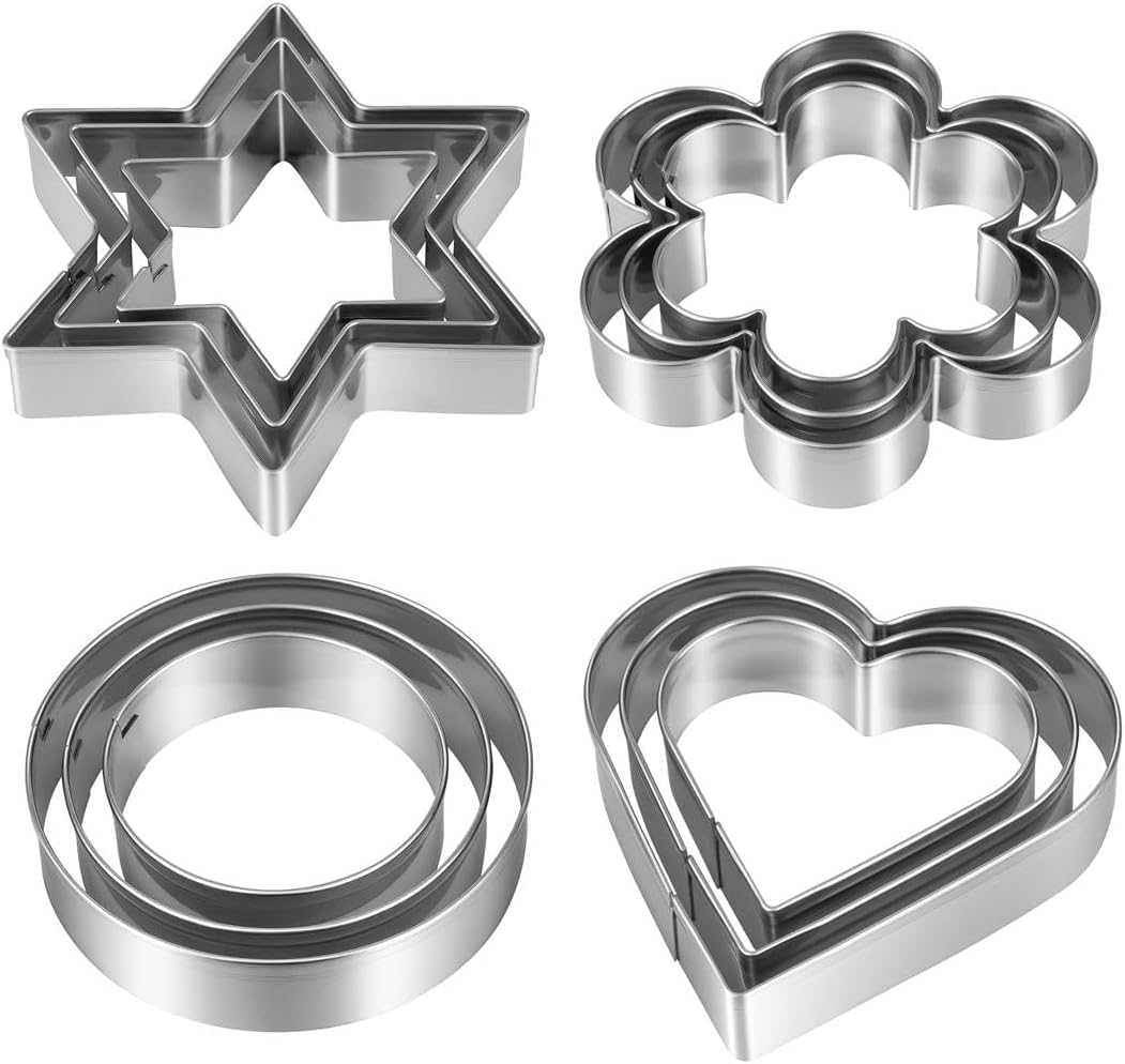 VARENYYA Cookie Cutter 12Pcs/Set Pastry Fruit Molds Stainless Steel Heart Flower Round Star Biscuit Mould Fondant Cutting Cutters