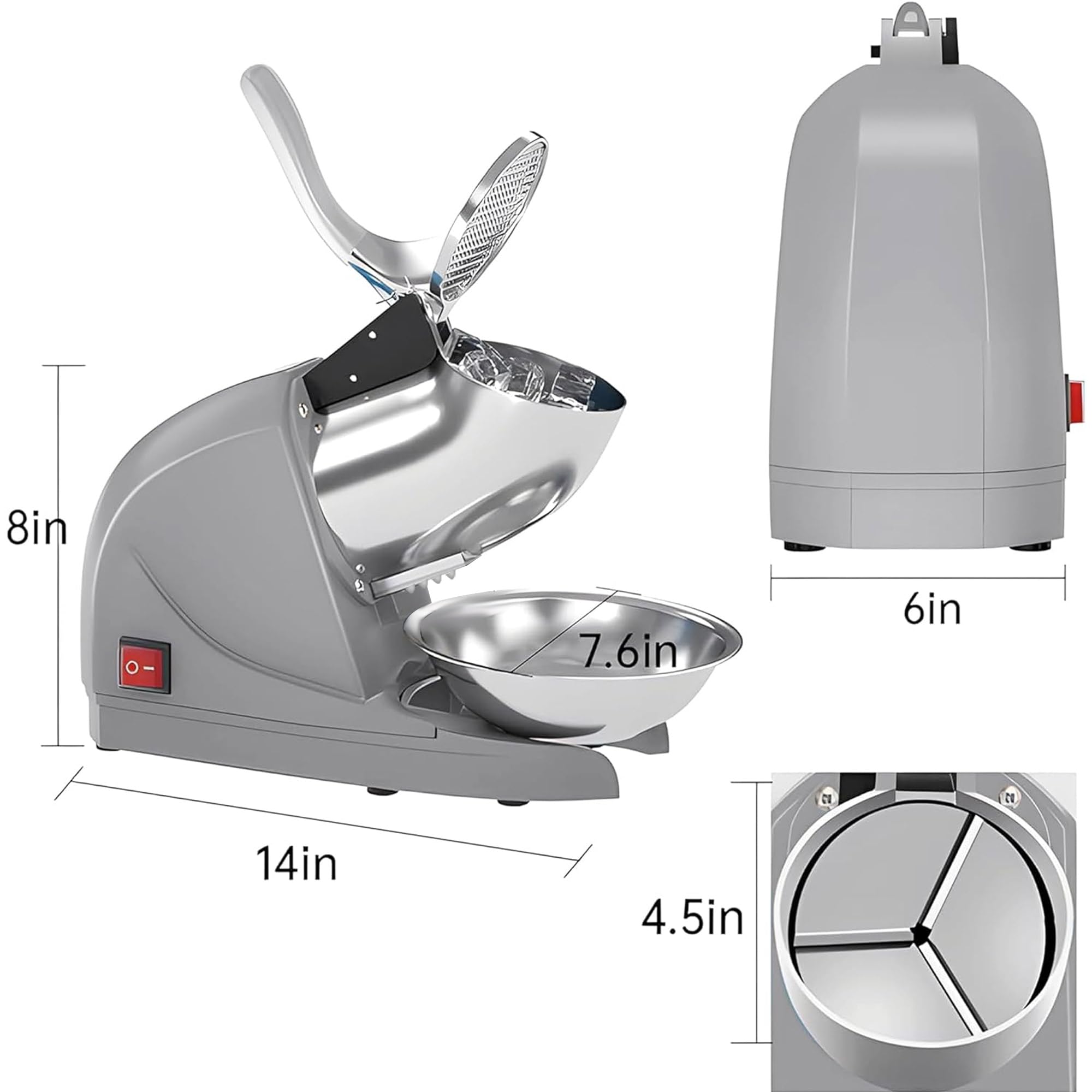 Cocina perfecta Electric Ice Crushers Machine Ice Snow Cone Maker Professional Double Blades Stainless Steel Ice Shaver Machine for Home Commercial Use | Silver 4