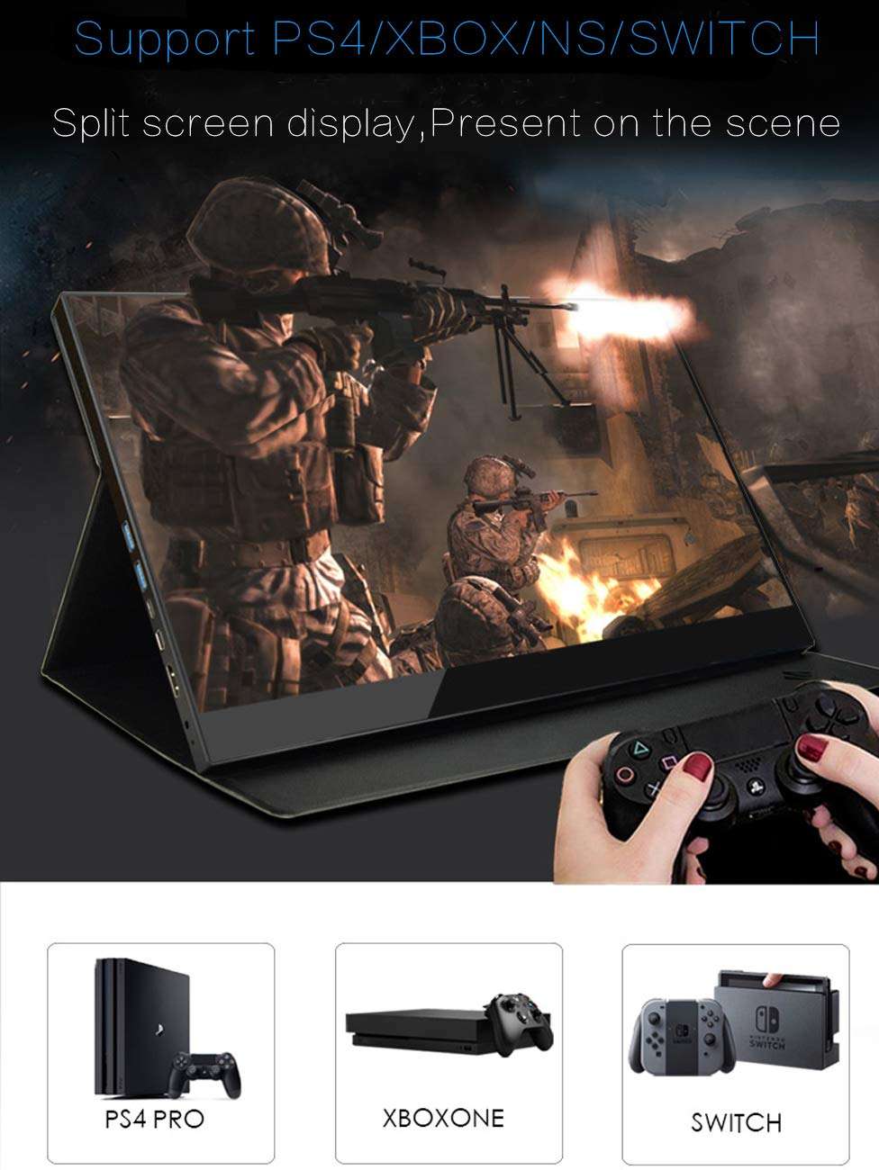 NewDream8 15.6 Inch Portable Monitor,Touch Screen,Built-in Battery,3840x2160p 4K UHD IPS,HDR Ultra-Thin Gaming Office Expand Dual Monitor with Type-C USB HDMI for Mobile Laptop Xbox PS4 PC Phone 3