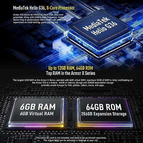 Ulefone Rugged Smartphone Unlocked Armor X8 2022 (4GB+ 64GB) Android 11 Octa-core Mobile Phone, 13MP Four Camera 5.7 inch HD+ Screen 5080mAh Battery, Dual SIM Waterproof Smartphones Unlocked for US 3